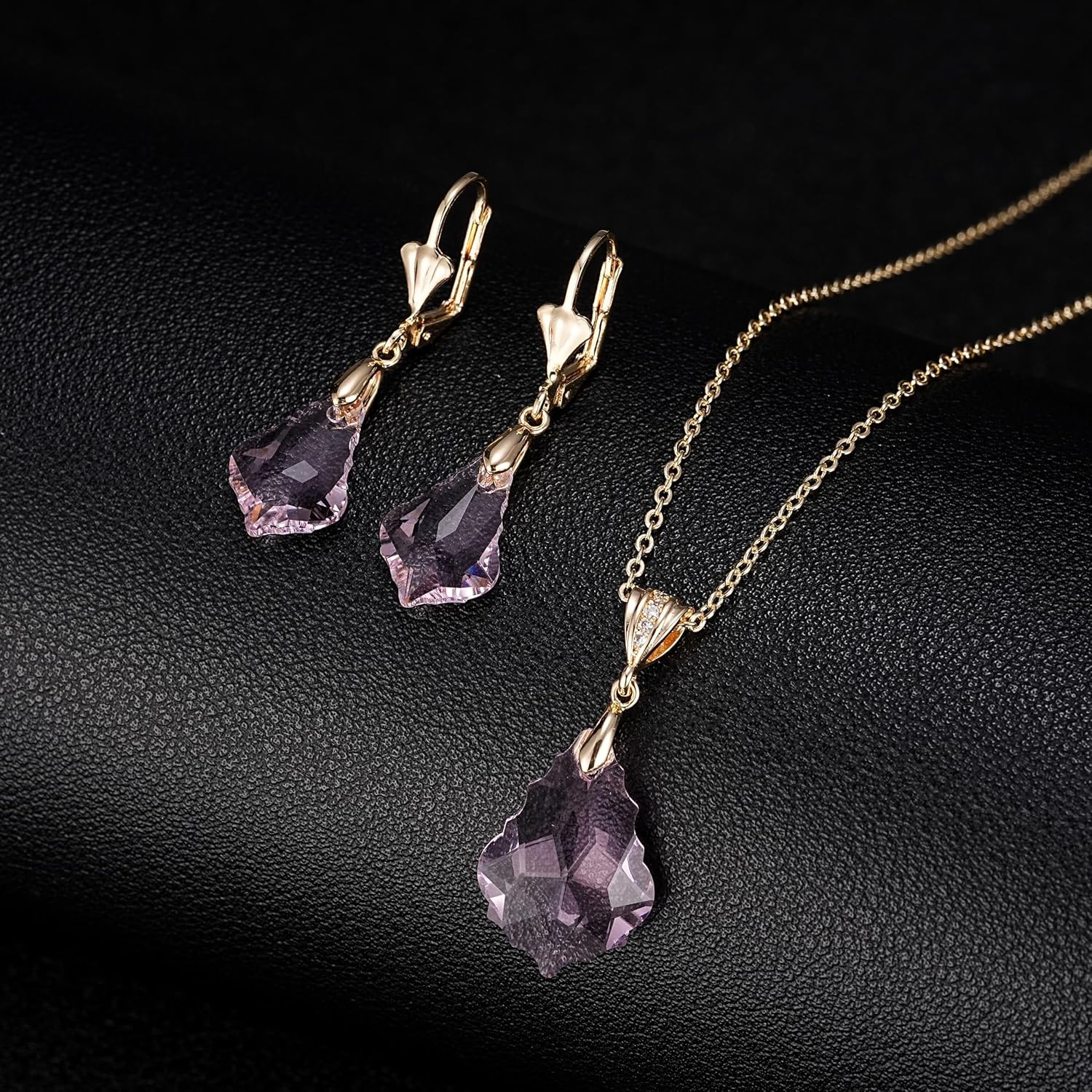 EVEVIC Austrian Crystals Baroque Pendant Necklace Earrings for Women 14K Gold Plated Hypoallergenic Leverback Drop Dangle Earrings Jewelry Set - Image 5