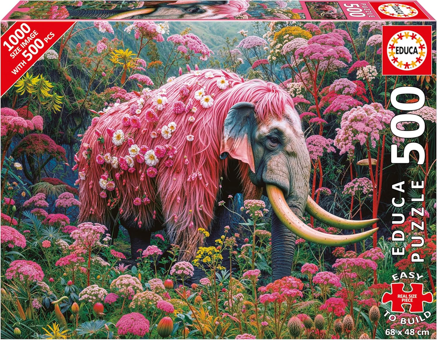 Educa - 500 Piece Puzzle for Adults | Floral Elephant Includes Glue Fix Puzzle. Dimensions: 48 x 34 cm. Ages 11 and up (20228)