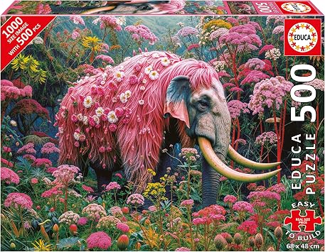 Educa - 500 Piece Puzzle for Adults | Floral Elephant Includes Glue Fix Puzzle. Dimensions 48 x 34 cm. Ages 11 and up 20228