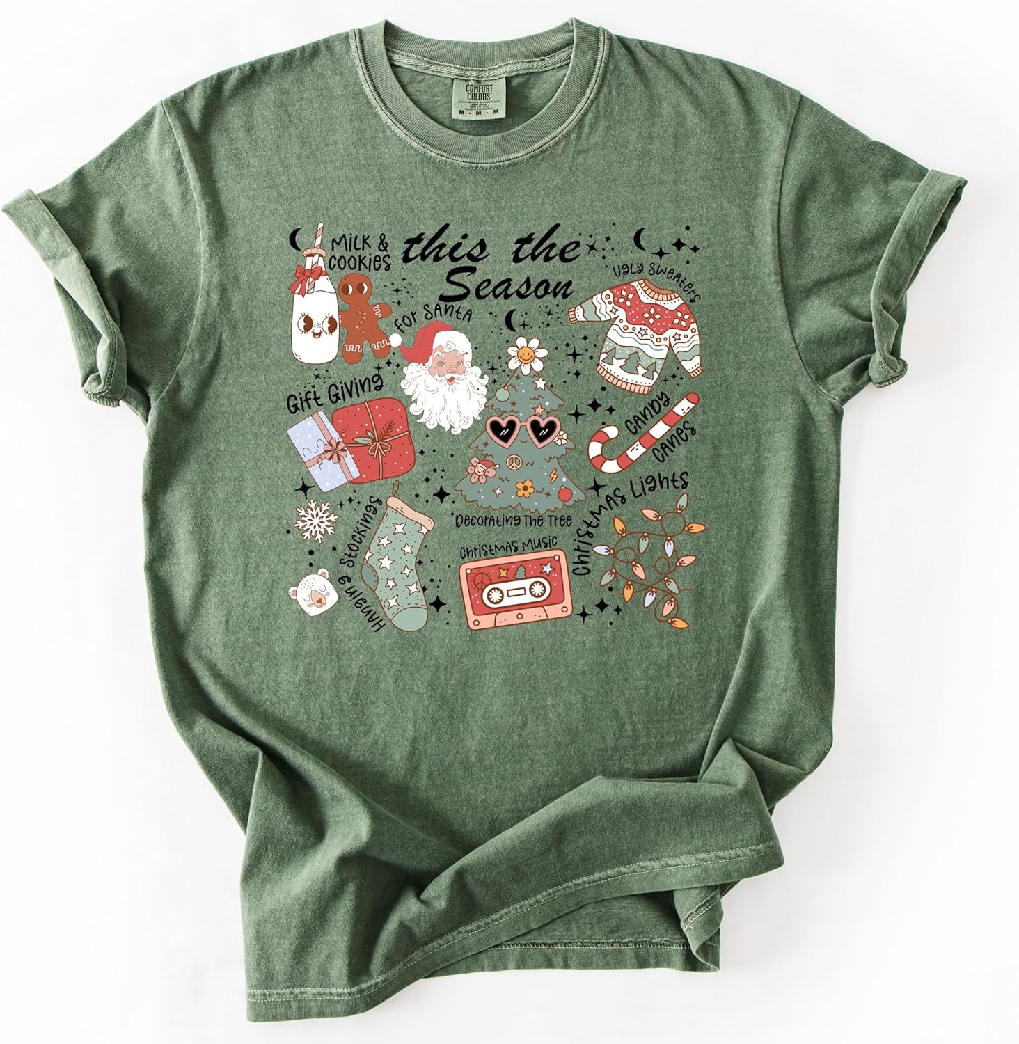 Comfort Colors® Christmas Shirt, Tis The Season Holiday Graphic Tee, Cute Retro Christmas Crewneck, Cozy Festive Gift for Women Multi - Image 3