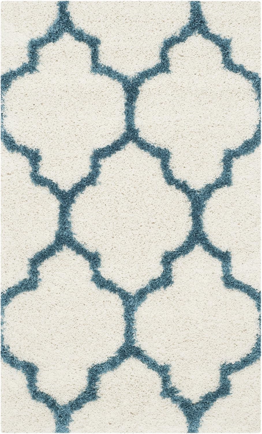 SAFAVIEH Kids Shag Collection Runner Rug - 2'3" x 9', Ivory & Blue, Moroccan Design, Non-Shedding & Easy Care, 2-inch Thick Ideal for High Traffic Areas in Living Room, Bedroom (SGK566C)