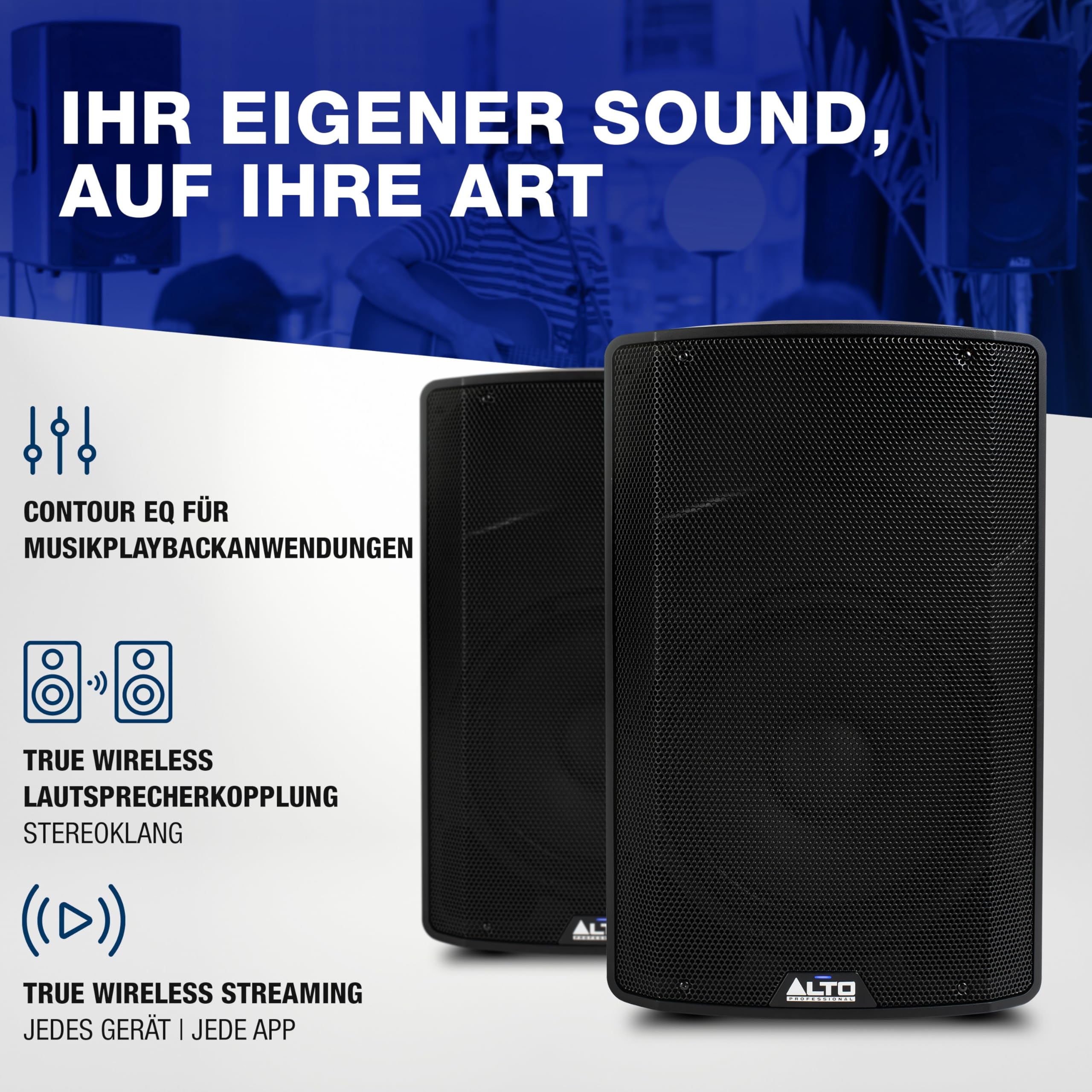 ALTO TX412B 600 Watt 12-Zoll Akkubetriebener PA Anlage mit Bluetooth, 2-Kanal Mixer, für True Wireless Auftritte im Freien für Mobile DJs und Musiker