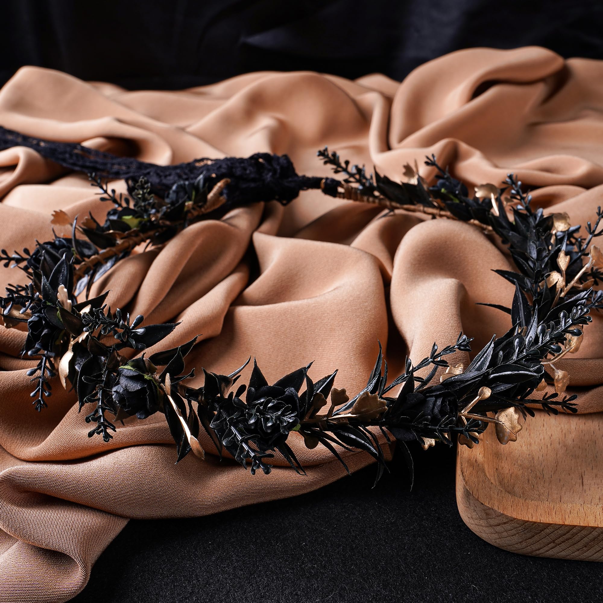 MOSTORY Black Elf Flower Crown Gothic Floral Headband Medieval Accessories for Halloween Cosplay - Image 2