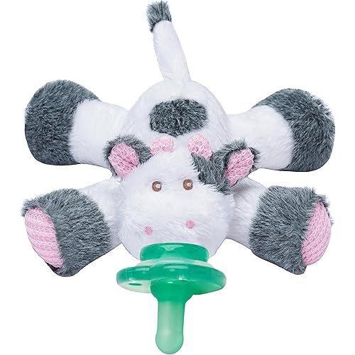 Nookums Paci-Plushies Buddies - Cow Pacifier Holder - Adapts to Name Brand Pacifiers, Suitable for All Ages, Plush Toy Includes Detachable Pacifier
