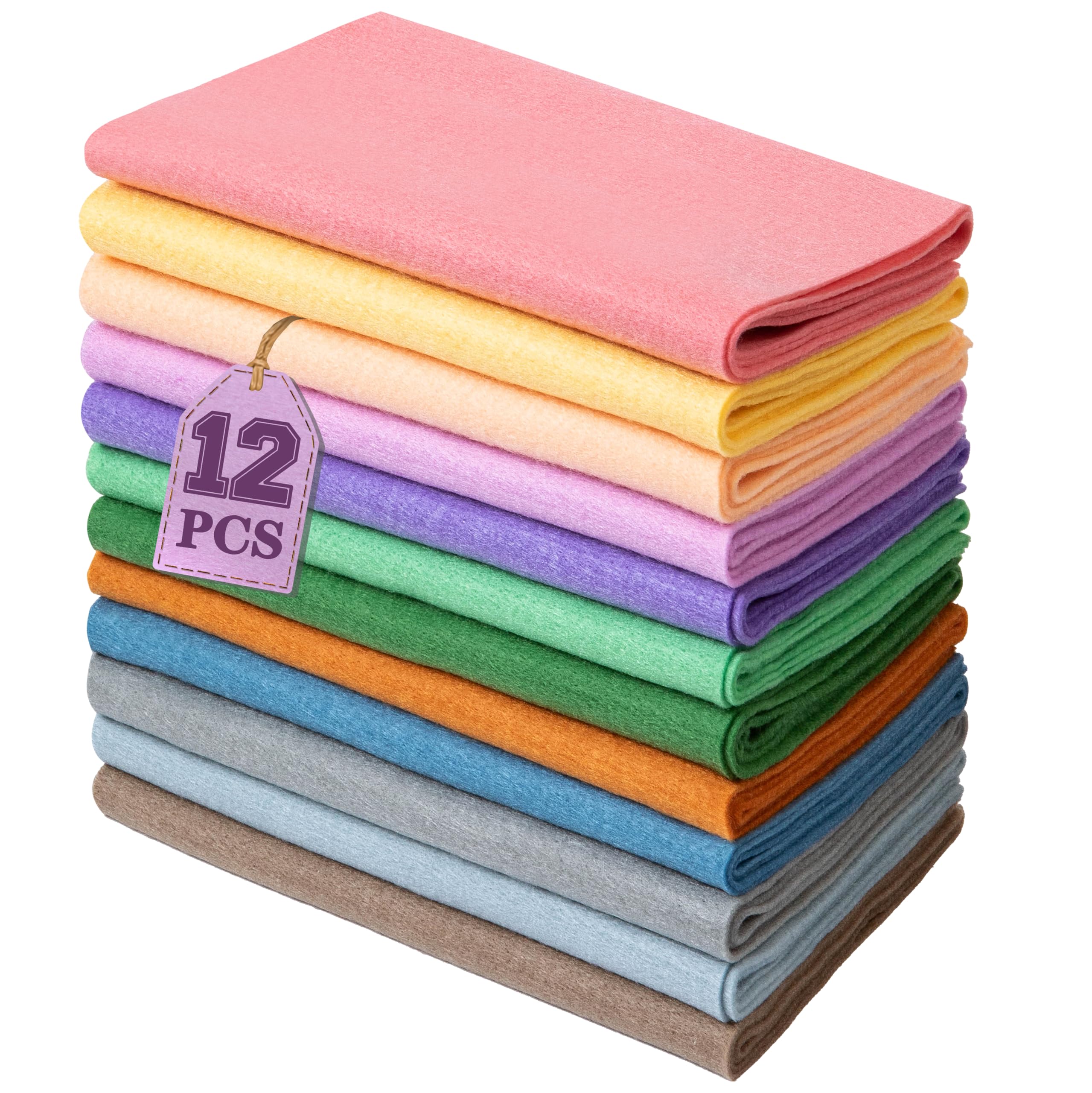 HaoFeiJH 12 Rolls 8"x20" 1.6mm Thick Soft Felt Fabric Sheets – 12 Assorted Morandi Colors for DIY Craft, Sewing, Patchwork & Projects – Nonwoven Felt Squares