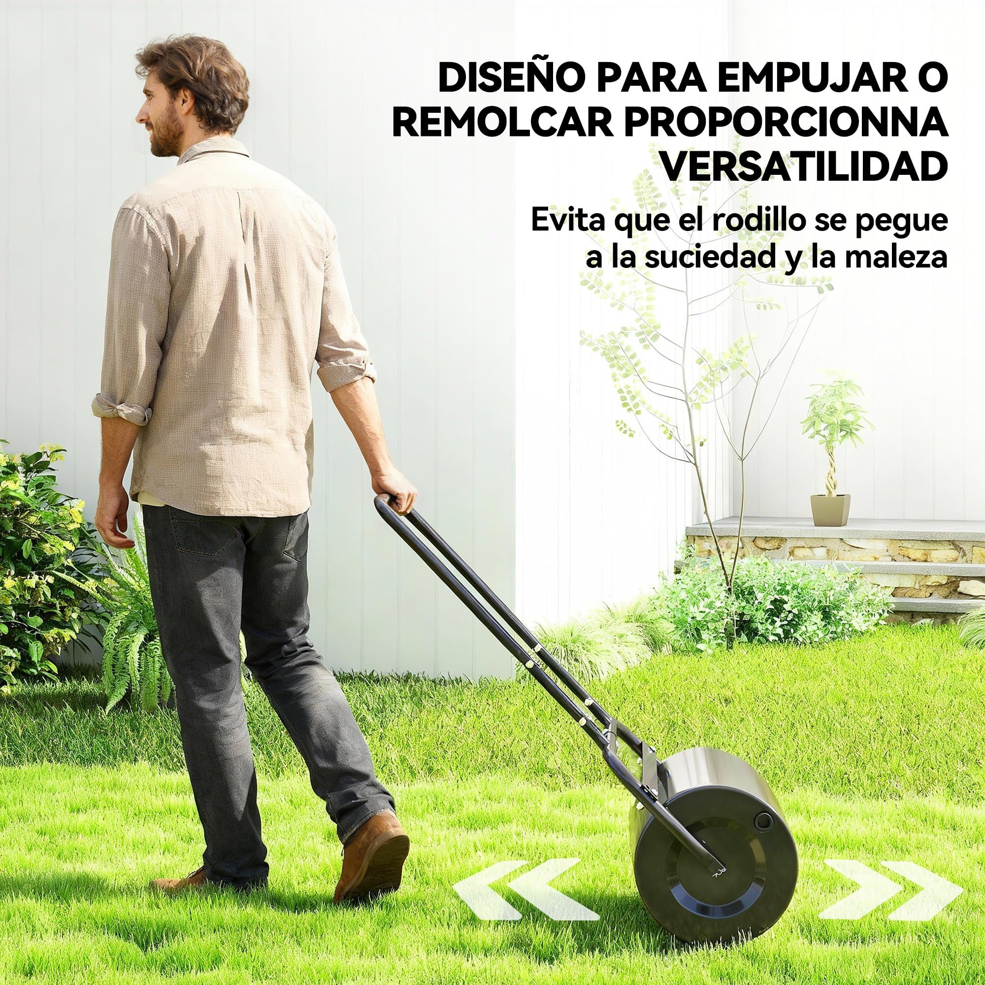 Outsunny Rodillo para Césped Ancho 58cm Ø32cm Rodillo de Césped Negro | 38L, Relleno de Arena o Agua, Mango en U, para Jardín Granja
