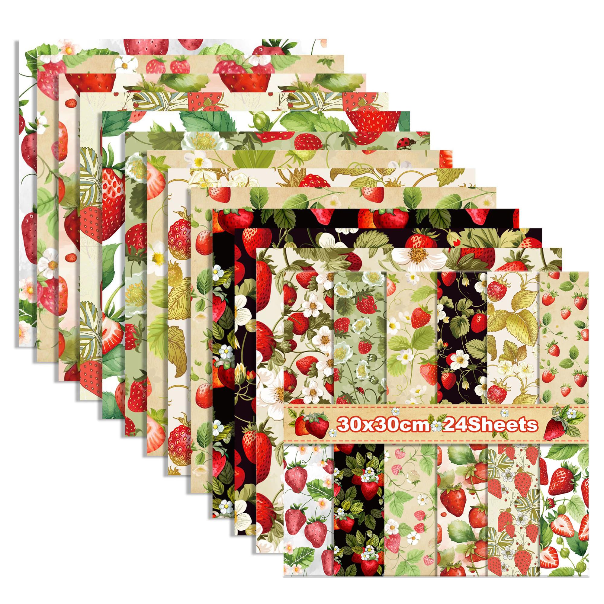GLKTOPO 12'' x 12'' Double-Sided Scrapbook Paper, 24 Sheets Strawberry Theme Pattern Cardstock Decorative Craft Paper for Card Making, Journaling,