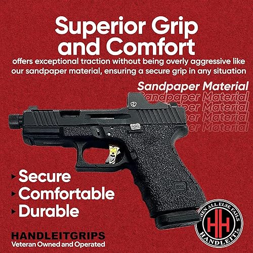 Miniatura 2 de Handleitgrips Cinta de agarre para pistola compatible con Glock 19 Gen 3 y Glock 23 Gen 3 – Cinta de agarre de pistola de papel de lija negra, fácil