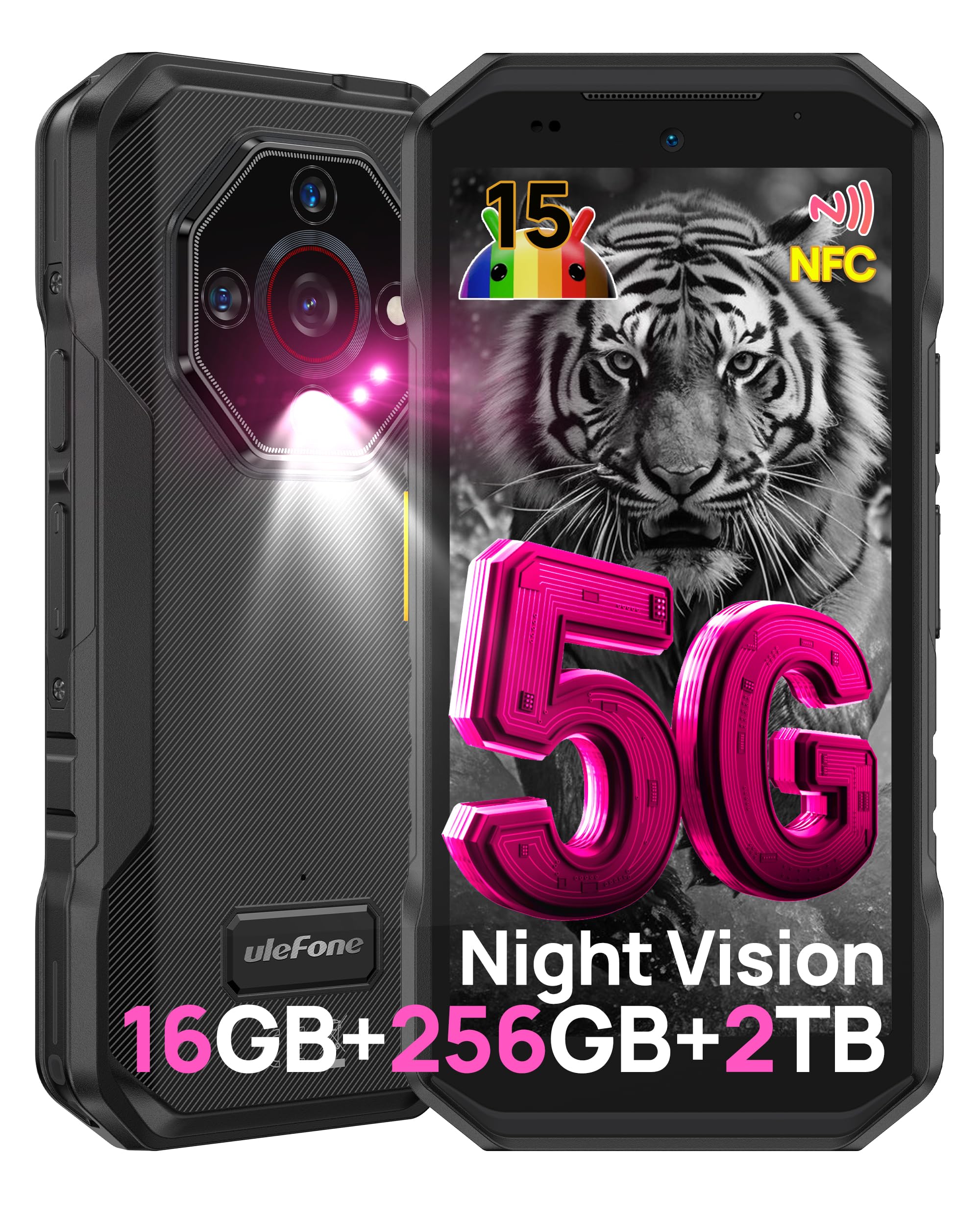 Ulefone Armor X32 Pro 5G Outdoor Smartphone 2025, 16GB+256GB/SD-2TB Android 14 mit Blendende Taschenlampe 64MP+16MP+25MP Kamera 5,65” 5500mAh Handy 3-Slots/Fingerprint/Face ID/GPS/OTG/NFC Schwarz
