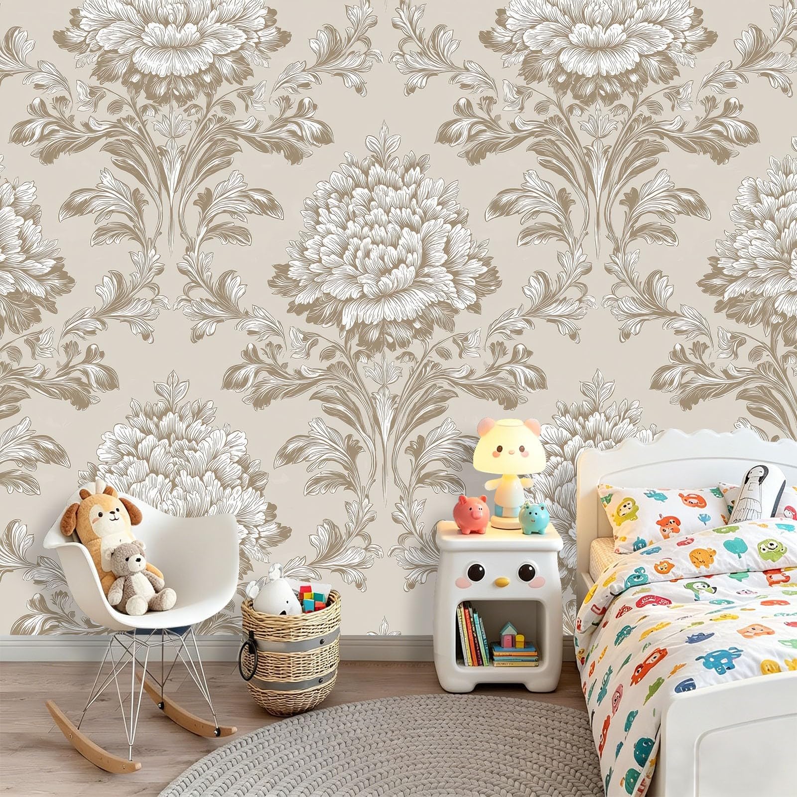 Fototapeta 300 x 210 cm ściany dekoracja salonu apartament główny adamaszek eleganckie kwiaty liście do sypialni salonu tapeta z włókniny, beżowy