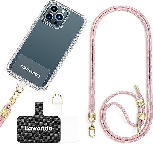 Lawonda Cordón universal para teléfono celular con cordón cruzado ajustable de nailon desmontable y 2 piezas de parche negro y transparente para la