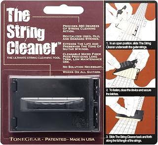 Guitar String Cleaner - The Original 360 Degree Scrubber & Maintenance Tool for Acoustic Guitar and Electric Guitar - Cleanable Microfiber Pads - No Solution Needed