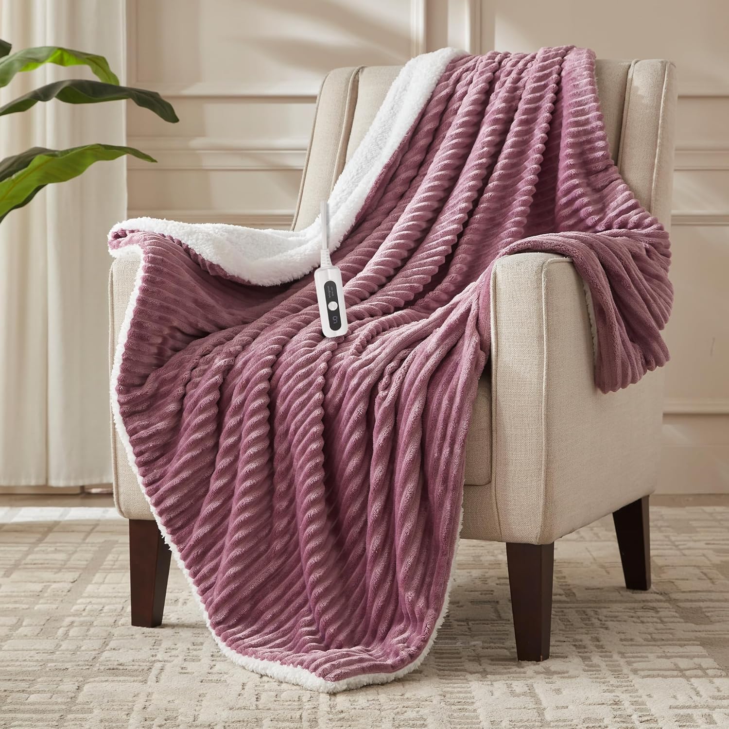 Electric Heated Blanket Throw, 50x60, purple, 6 heat levels + auto-off
