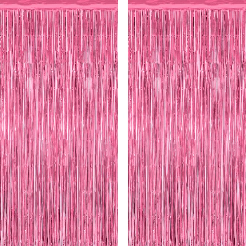 2 Pack Pink Party Decorations, 3.28 FT x 7.05 FT Pink Backdrop, Metallic Tinsel Backdrop Fringe Curtains Backdrop Curtains, Photo Backdrop Party Supplies Birthday Party Decorationsay Party Decorations