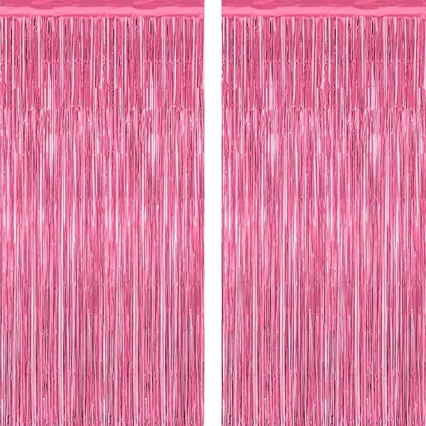 2 Pack Pink Party Decorations, 3.28 FT x 7.05 FT Pink Backdrop, Metallic Tinsel Backdrop Fringe Curtains Backdrop Curtains, Photo Backdrop Party Supplies Birthday Party Decorations