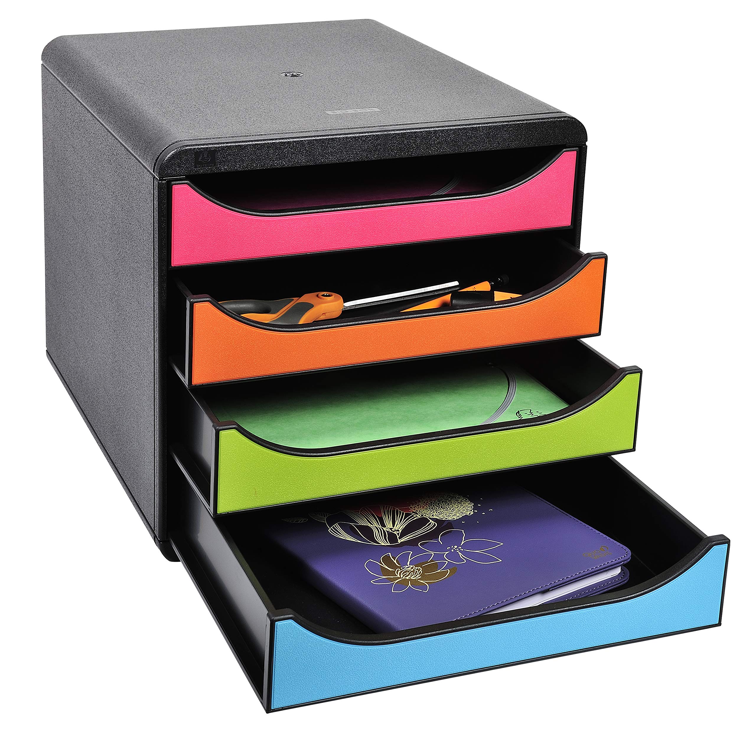Exacompta 310498D Cassettiera BIG-BOX IDERAMA, 4 cassetti aperti per formato fino a 24x32cm, Dimensioni (LxAxP) 27.8x26.7x34.7cm