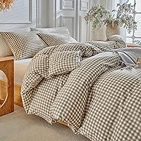 Vista 14 de DuShow Juego de funda de edredón de microfibra lavada a cuadros azul polvoriento, juego de funda de edredón de 3 piezas reversible suave