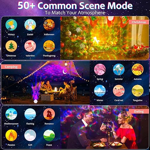 Miniatura 7 de Proyector de estrellas proyector de luz galaxia 4 en 1 con control remoto y de voz 18 efectos de iluminación luces de proyector de cielo estrellado