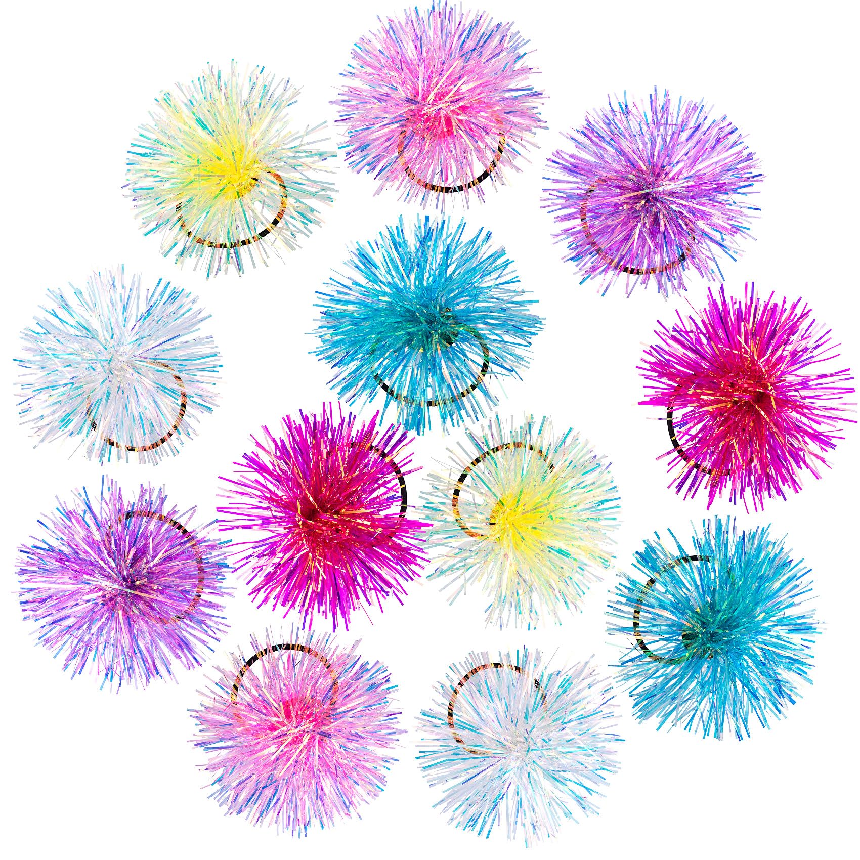 Isslly 12 PCS Colorful Pom Hair Ties, Elastic Ponytail Holders, Shiny Cute Scrunchies, Hair Accessories for Women for Parties, Show, Festivals - White