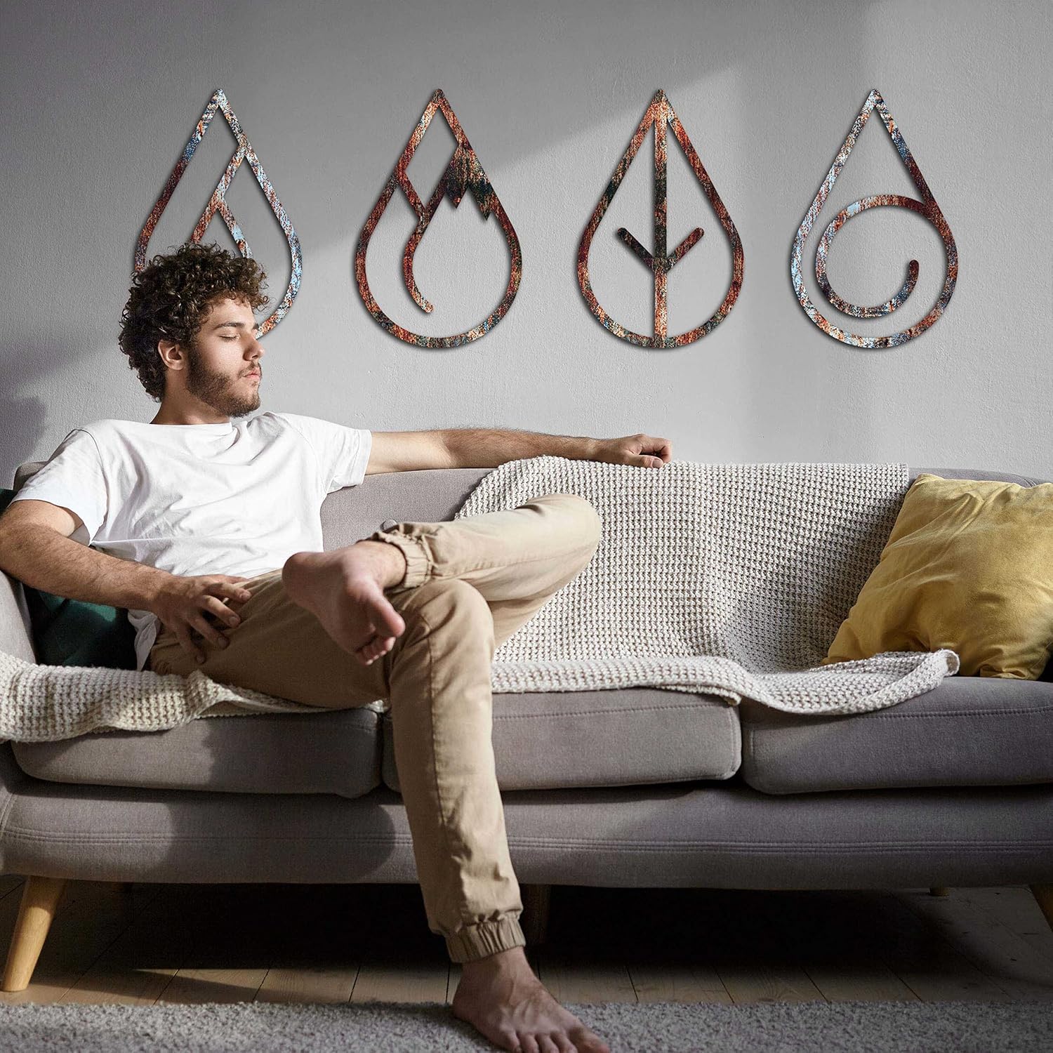 Venovez Four Elements, (Metal - Wood) Wall Art Metal Wall Decoration Home Office Living Room Bedroom Indoor And Outdoor Metal Wall Art, Minimalist wall art (Wood, Rusty) : Home & Kitchen