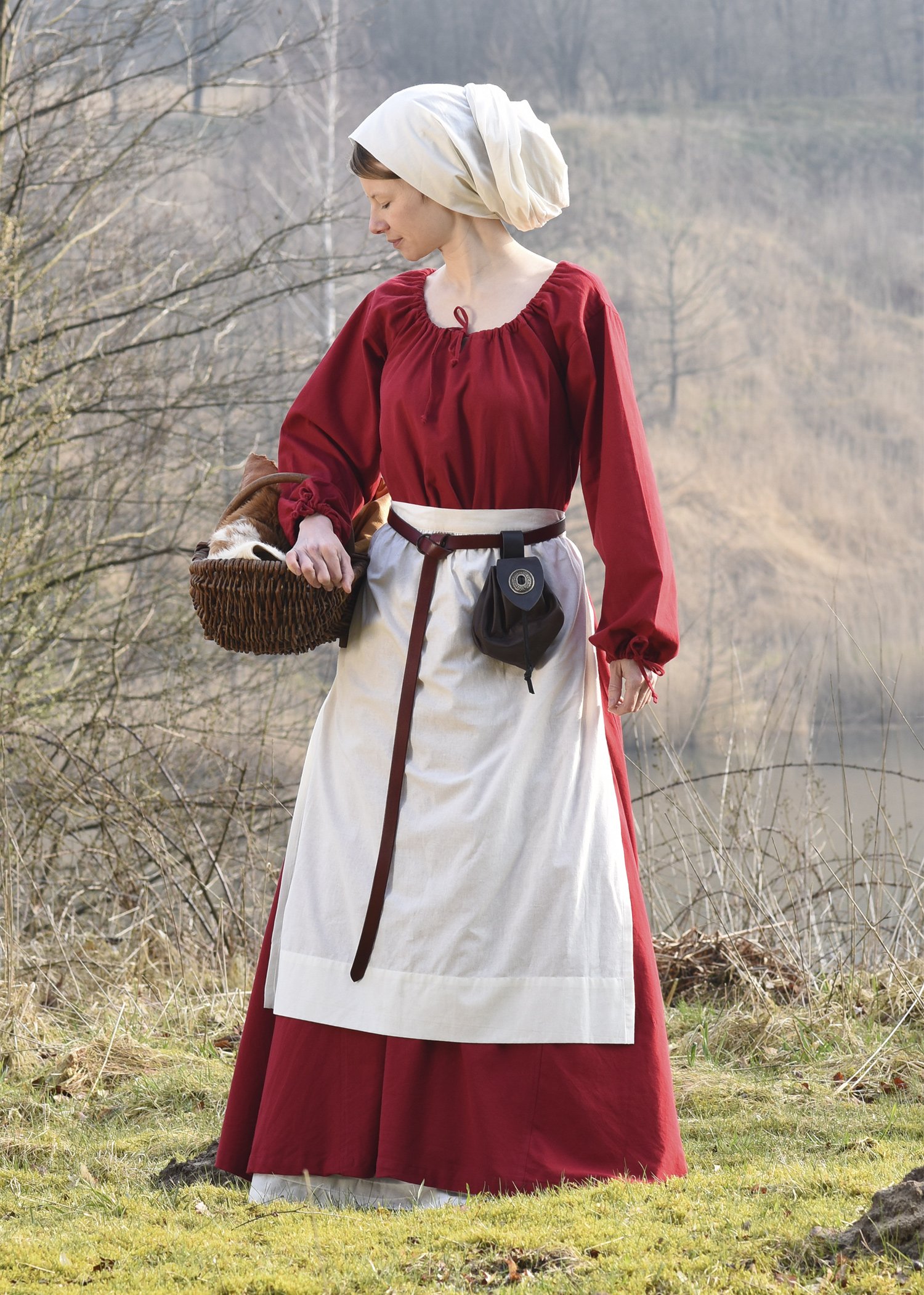 Battle-Merchant - Abito Medievale ANA da Donna - Costume Vichingo a Maniche Lunghe, Lungo Fino ai Piedi, in Cotone - Abito Larp