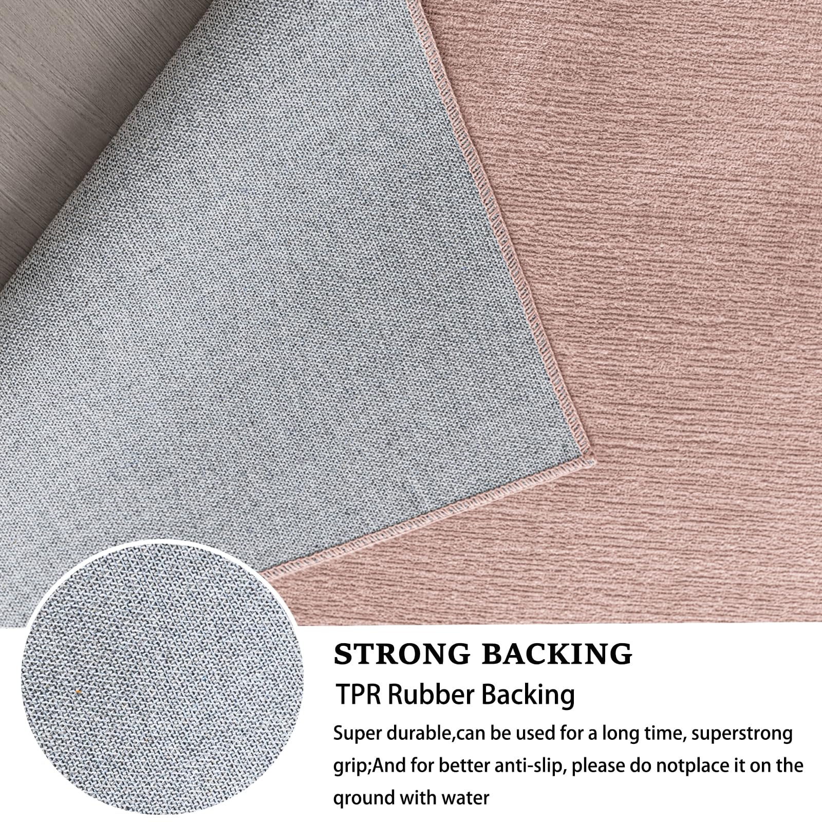 Evitany Low Pile Rug,Pink Rugs for Bedroom,Chenille Bedside Short Pile Rug,Washable Rugs Living Room,Soft Non Slip Carpet for Lounge Kids Room,Office,Kitchen,Dining (Pink,60x90 cm) - Image 3
