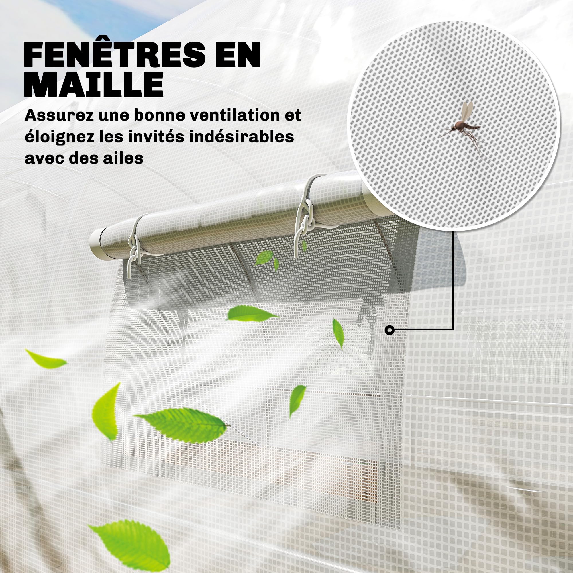 Outsunny Serra Tunnel 24m² con Porte in PE 295x798x199cm Bianco | Serra tunnel da giardino, 12 finestre con reti antizanzare, alta densità 140 g/m², prolungata 20 cm, per esterno