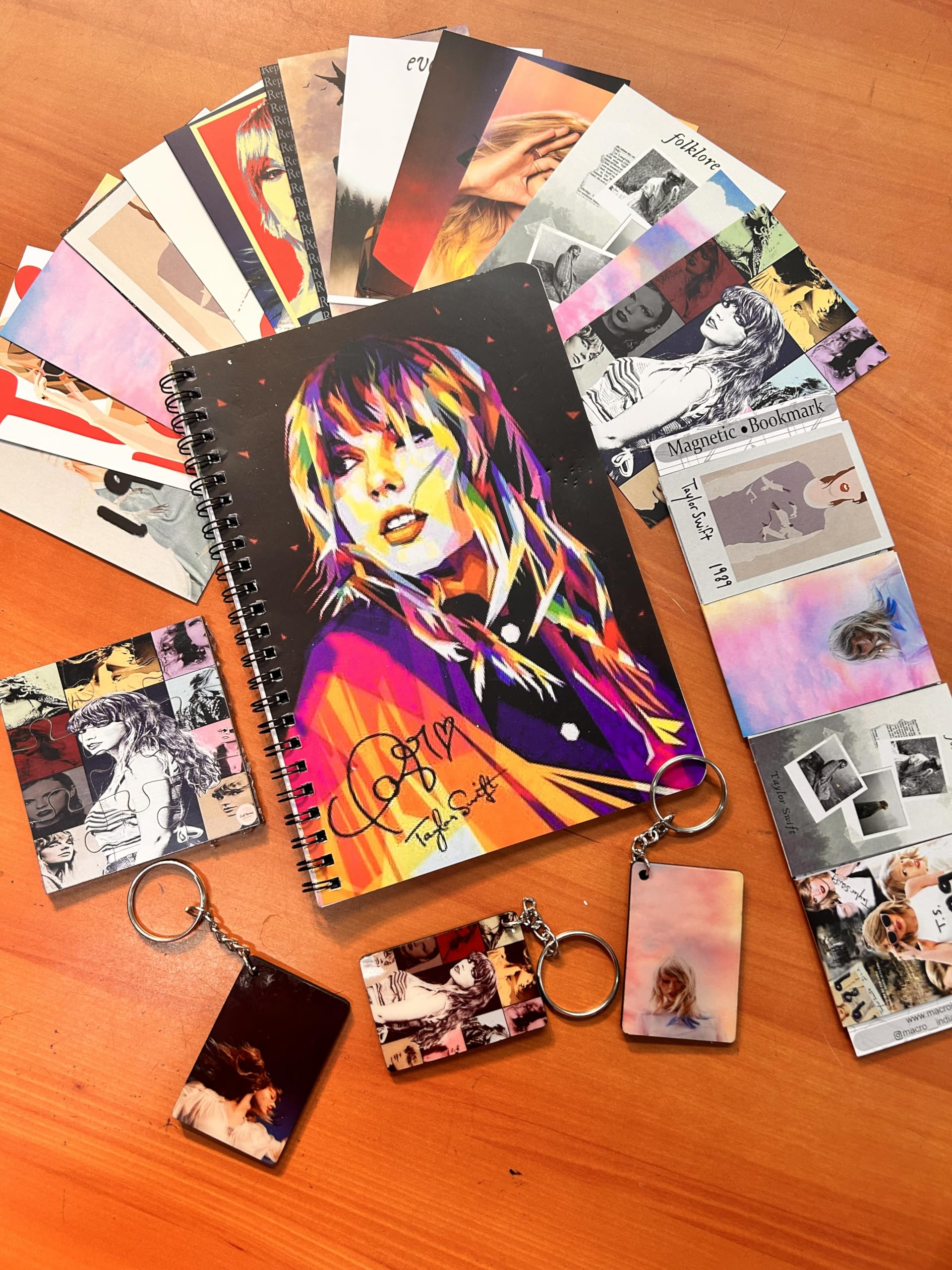 Taylor Swiftie Colored Mosaic Stationery Combo : Diary,1 Wooden Puzzle,Set Of 16 Lomo Cards,4 Magnetic Bookmarks & 3 Wooden Keychains,Best Gift For Swifties,160 Pages