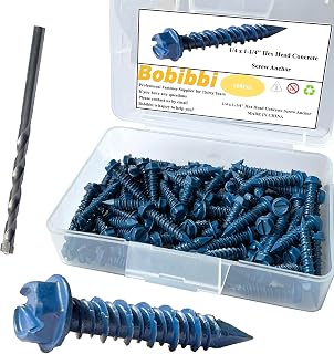 Bobibbi 1/4 x 1-1/4" Hex Head Concrete Screws (100 Pack) - Corrosion-Resistant Anchors for Masonry, Brick & Block