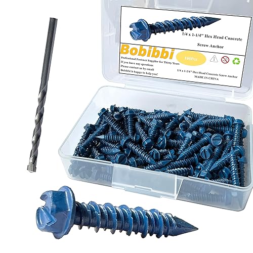 Anclaje de tornillo de hormigón de cabeza hexagonal de 14 x 1-14 pulgadas, para anclar a mampostería, bloque o ladrillo (100 unidades)