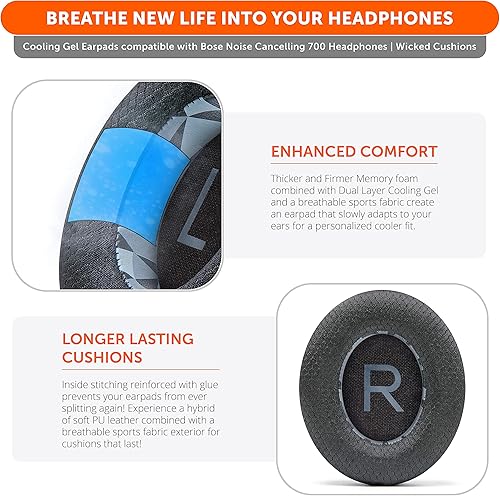 Miniatura 4 de WC Freeze NC700 - Almohadillas de gel refrescante para auriculares Bose con cancelación de ruido 700  Tejido deportivo transpirable, gel