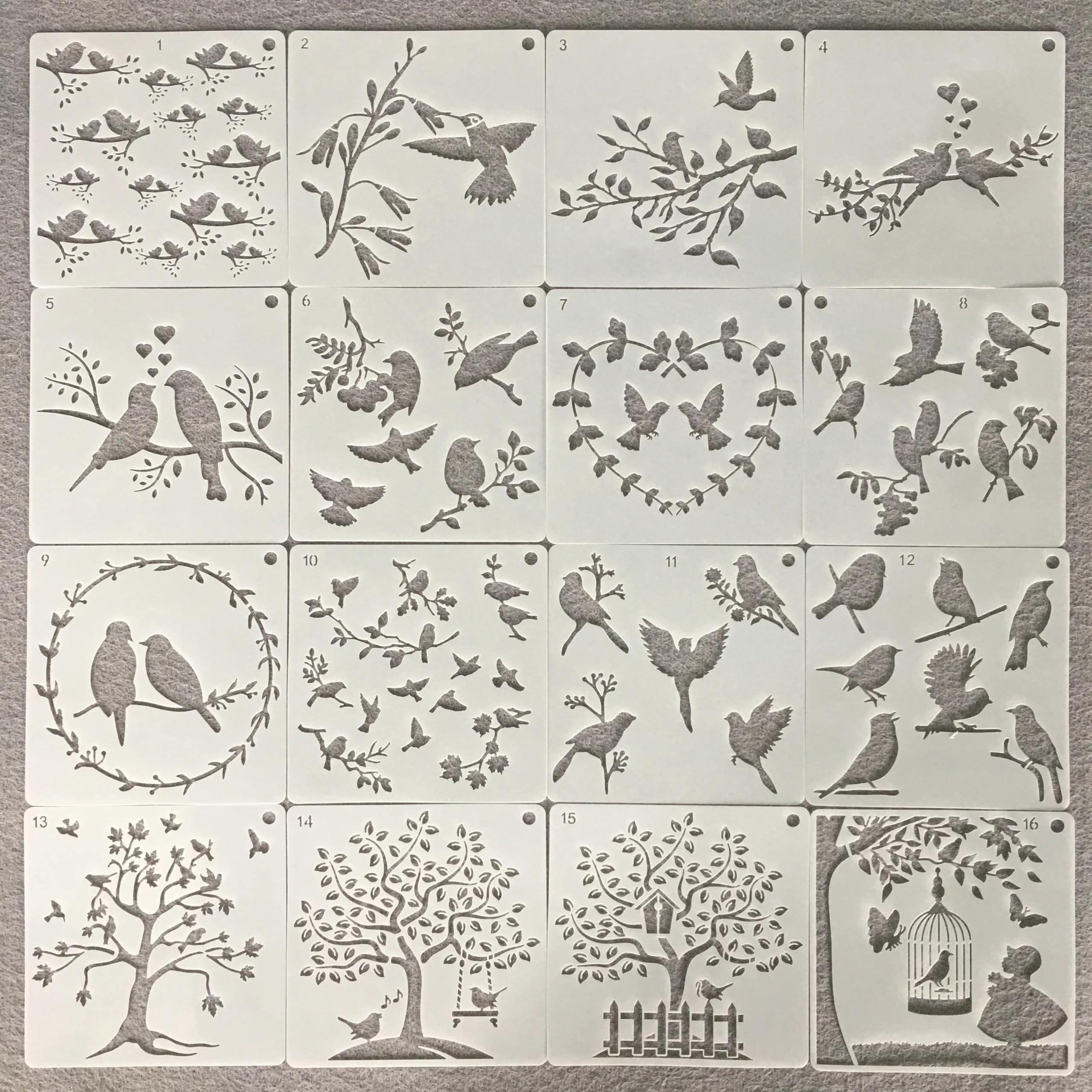 Stencil riutilizzabili, 16 stencil da 15 cm, per pittura, artigianato, pittura su legno, decorazione da parete per la casa