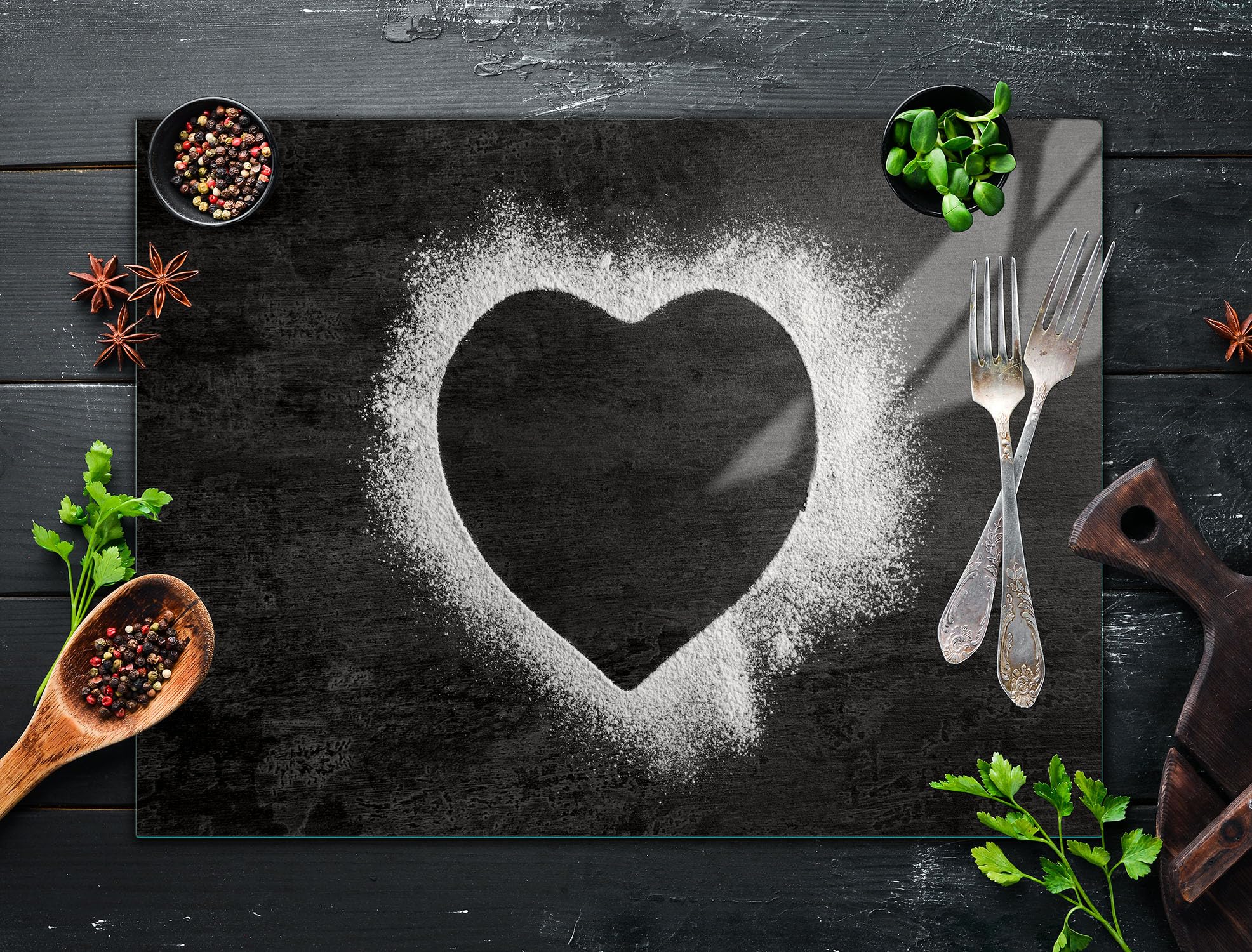TMK ArtDeko Placa protectora de vitrocerámica 70 x 52 cm 1 pieza cocina eléctrica universal para inducción protección contra salpicaduras tabla de cortar de vidrio templado, Corazón