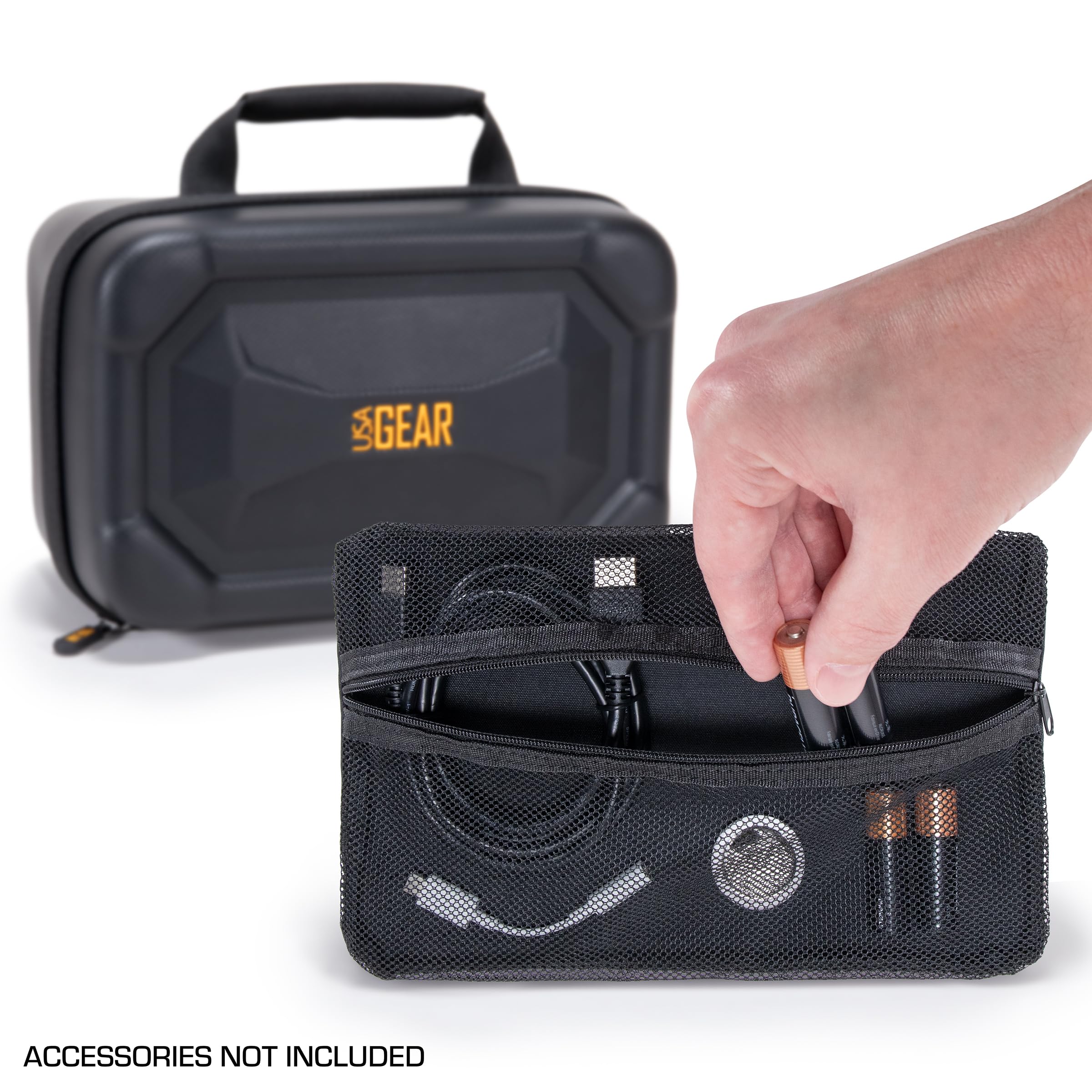 USA Gear Organizador de Viaje para Electronica 25,4 CM, Estuche Tech Semirigido con Divisores para Cables, Movil, Hotspot, Mouse Inalambrico, Disco Duro Externo y Accesorios, Cierre Cremallera
