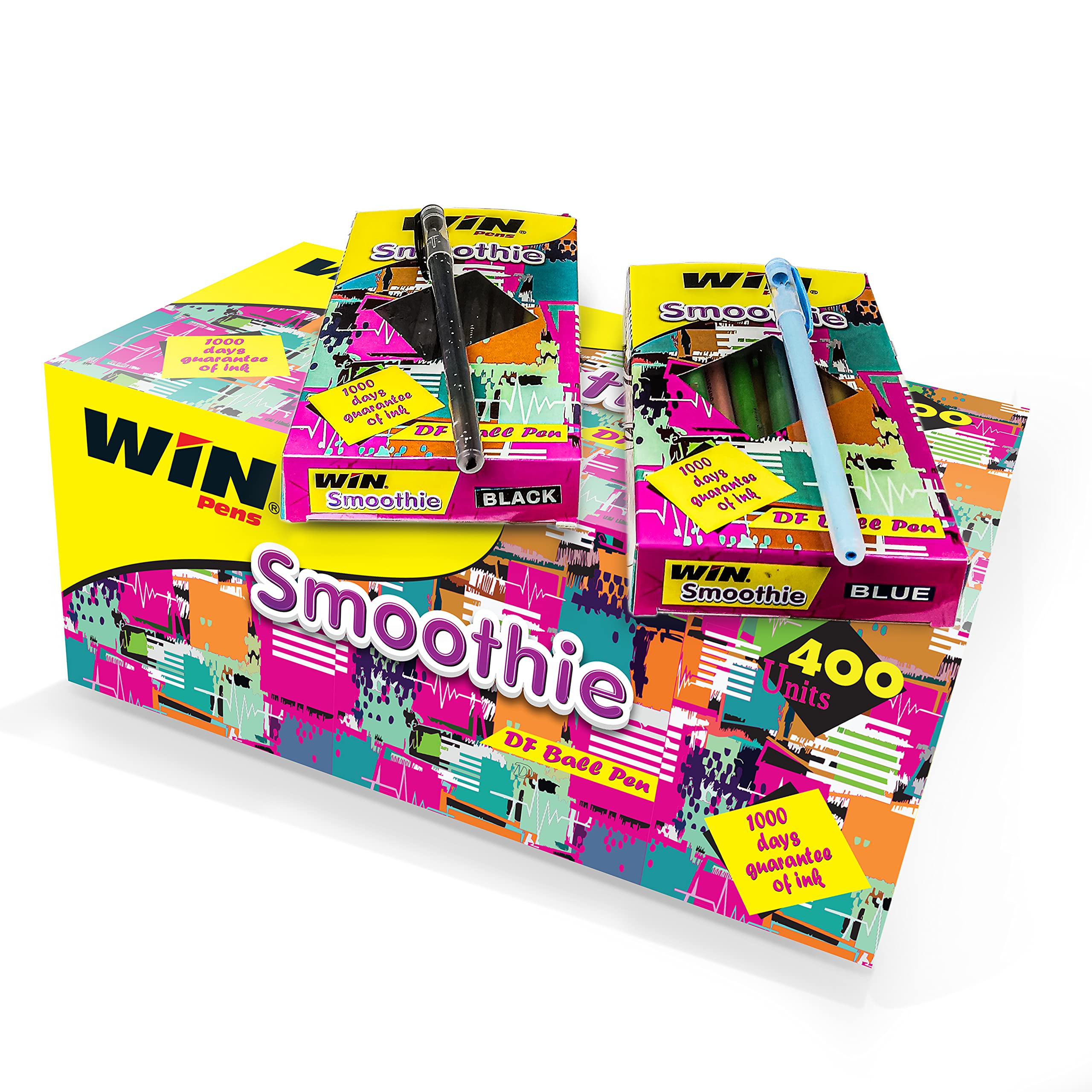 Win Smoothie Ball Pens | 400 Pcs (300 Black Ink & 100 Blue Ink) | Lightweight & Colourful Sparkle Body Design | Use and Throw Ball Pens | For One Time Use | Firm Grip for Comfortable Writing | 0.7mm