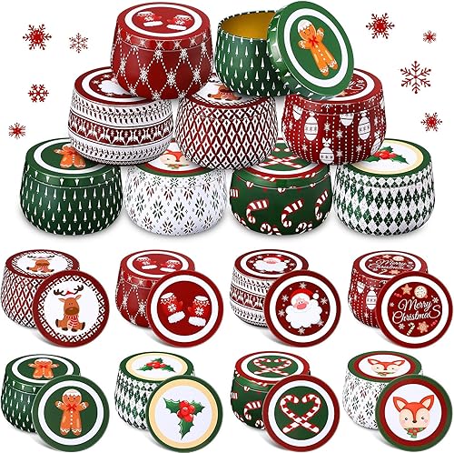 Miniatura 8 de Uiifan 48 latas de velas de Navidad, latas de galletas, velas de metal, tarros de lata de regalo con tapas, latas retro de 8 onzas, recipientes