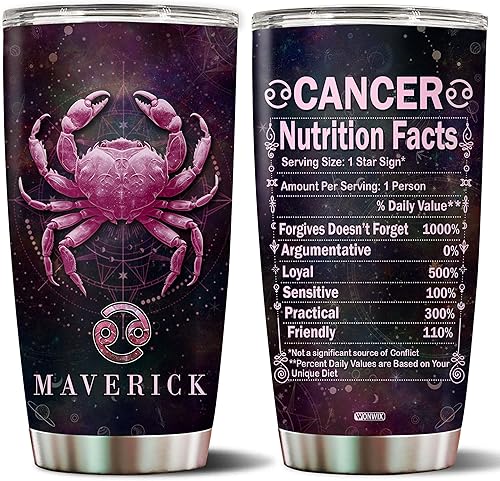Regalos personalizados para mujeres del zodiaco del cáncer, 20 onzas, de acero inoxidable, con aislamiento, constelación, astrología, taza de café,
