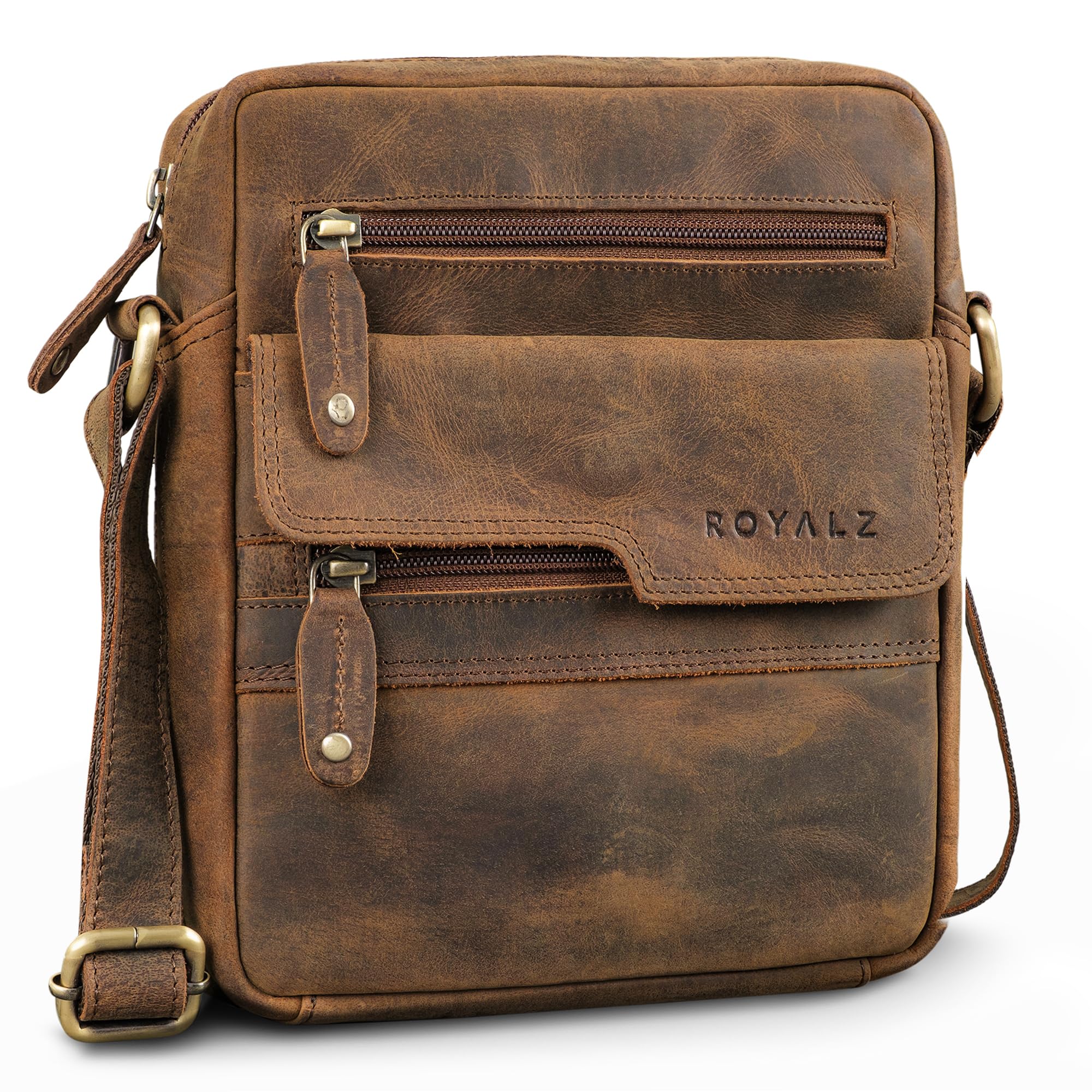 ROYALZ "Oregon Borsa Tracolla Uomo Pelle Piccola – Borsa Uomo Vera Pelle Vintage, Borsello Uomo Compatto, Tracolla Uomo in Pelle, Messenger Bag Uomo
