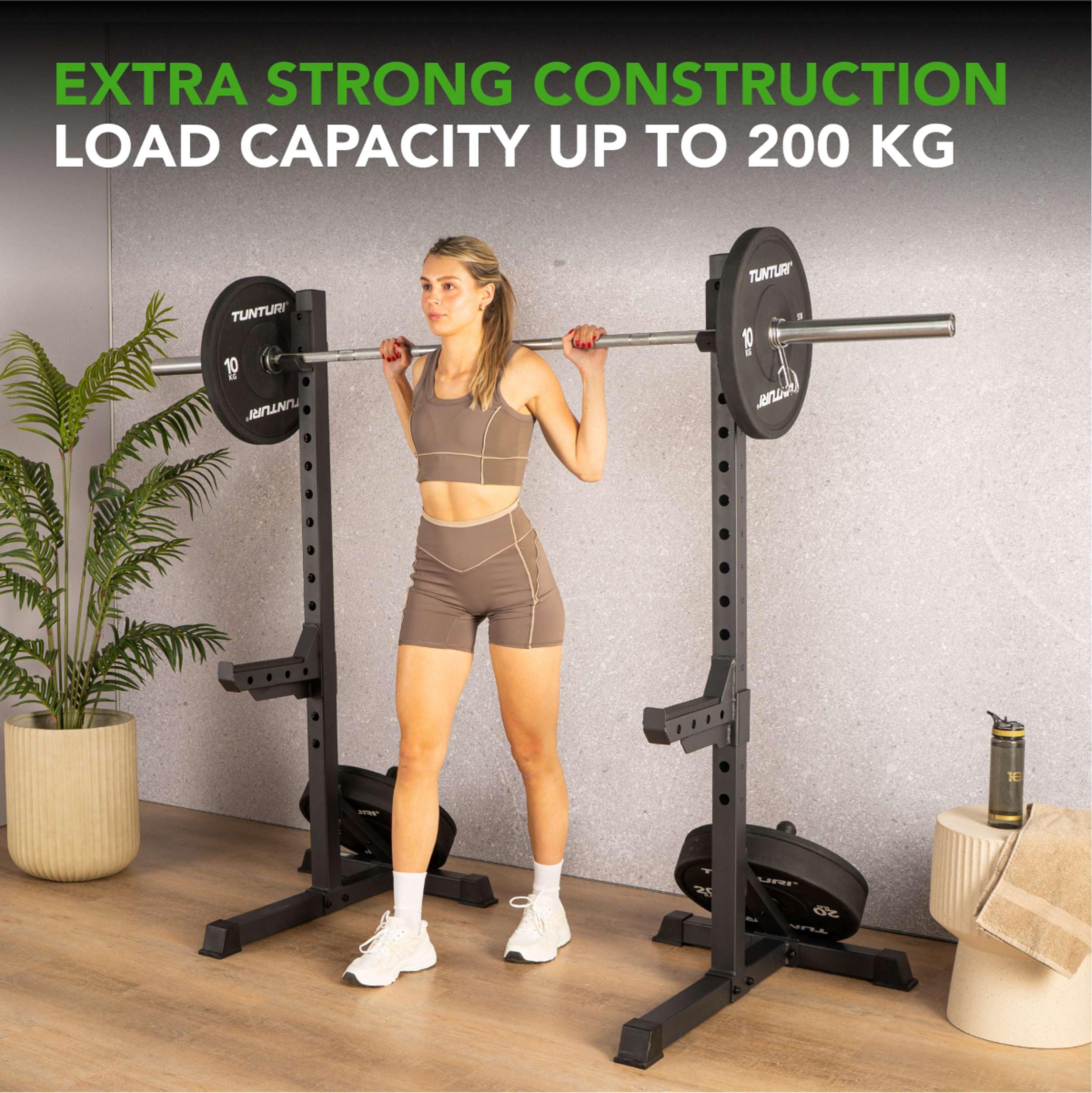 Tunturi SS60 Hantelablagen – Supporto per squat con bilanciere – Homegym con portata fino a 200 kg – Regolabile in altezza – Supporto per manubri
