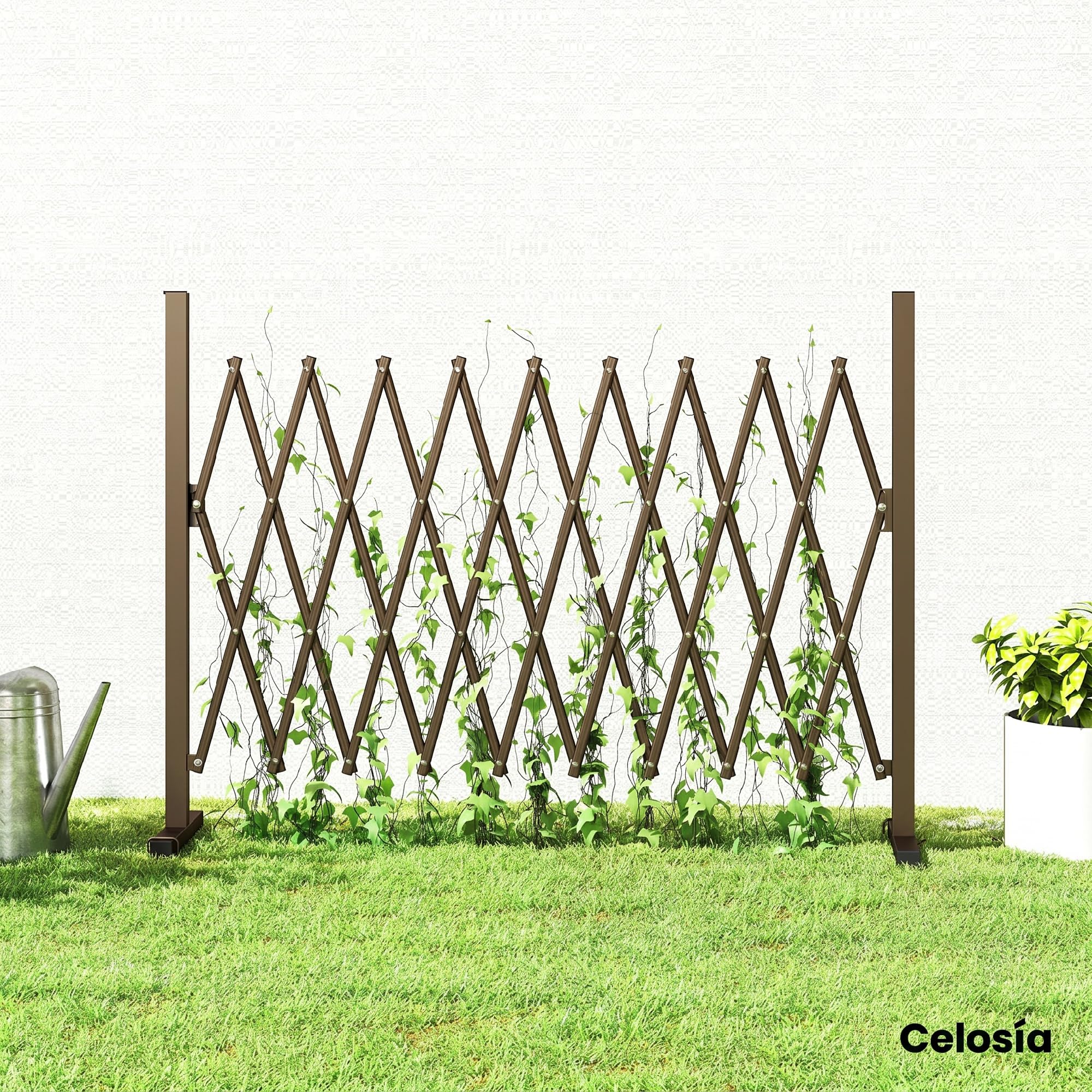 Outsunny Valla de Jardín Exterior de Aleación de Aluminio Puerta de Jardín Exterior Extensible Valla Metálica para Decoración Terraza Patio 250x31x103,5 cm Café Oscuro