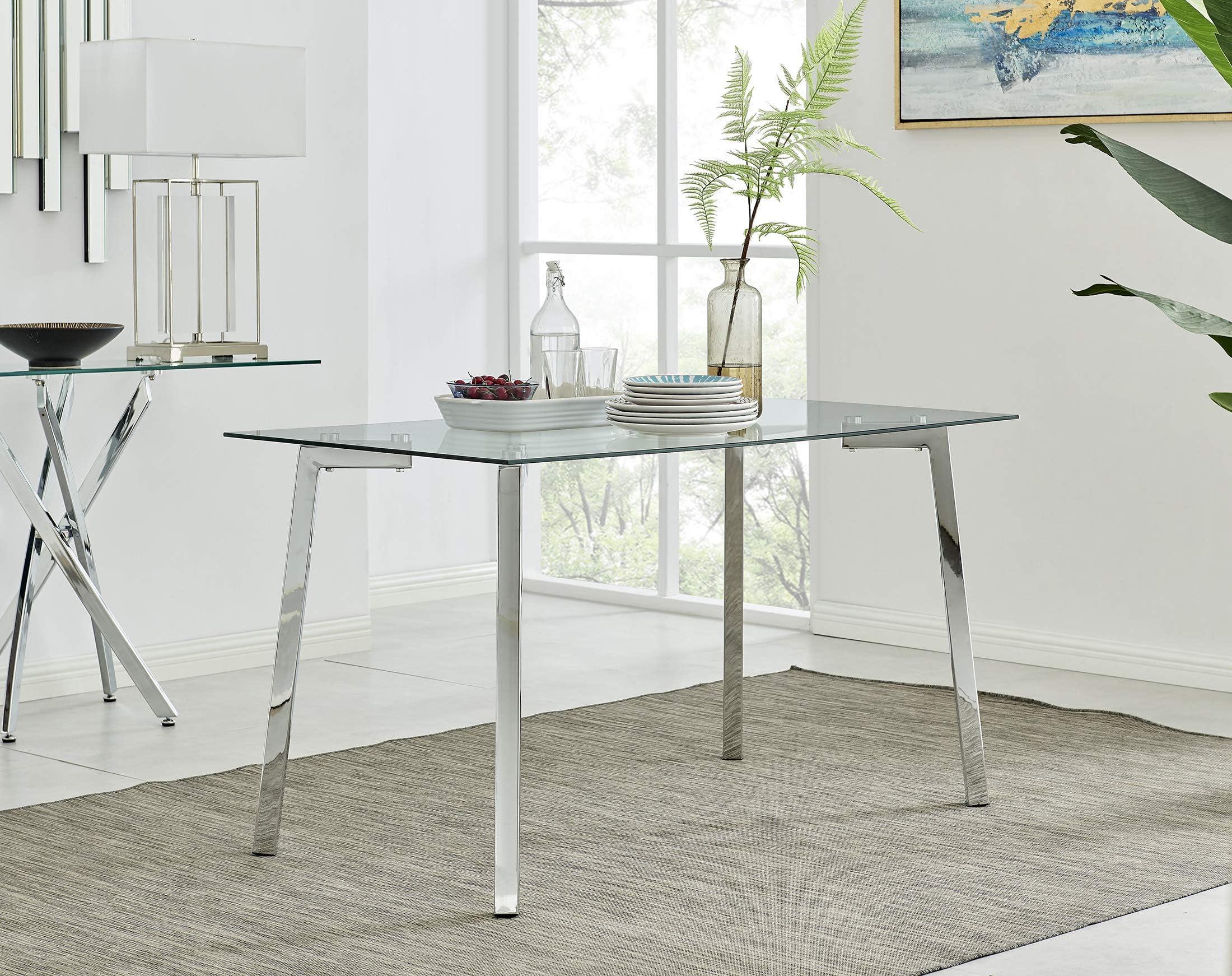 Sponsored Ad โ Furniturebox UK Cosmo Rectangular Clear Glass Dining Table with Shiny Chrome Metal Legs Simple Stylish Modern Dining Table