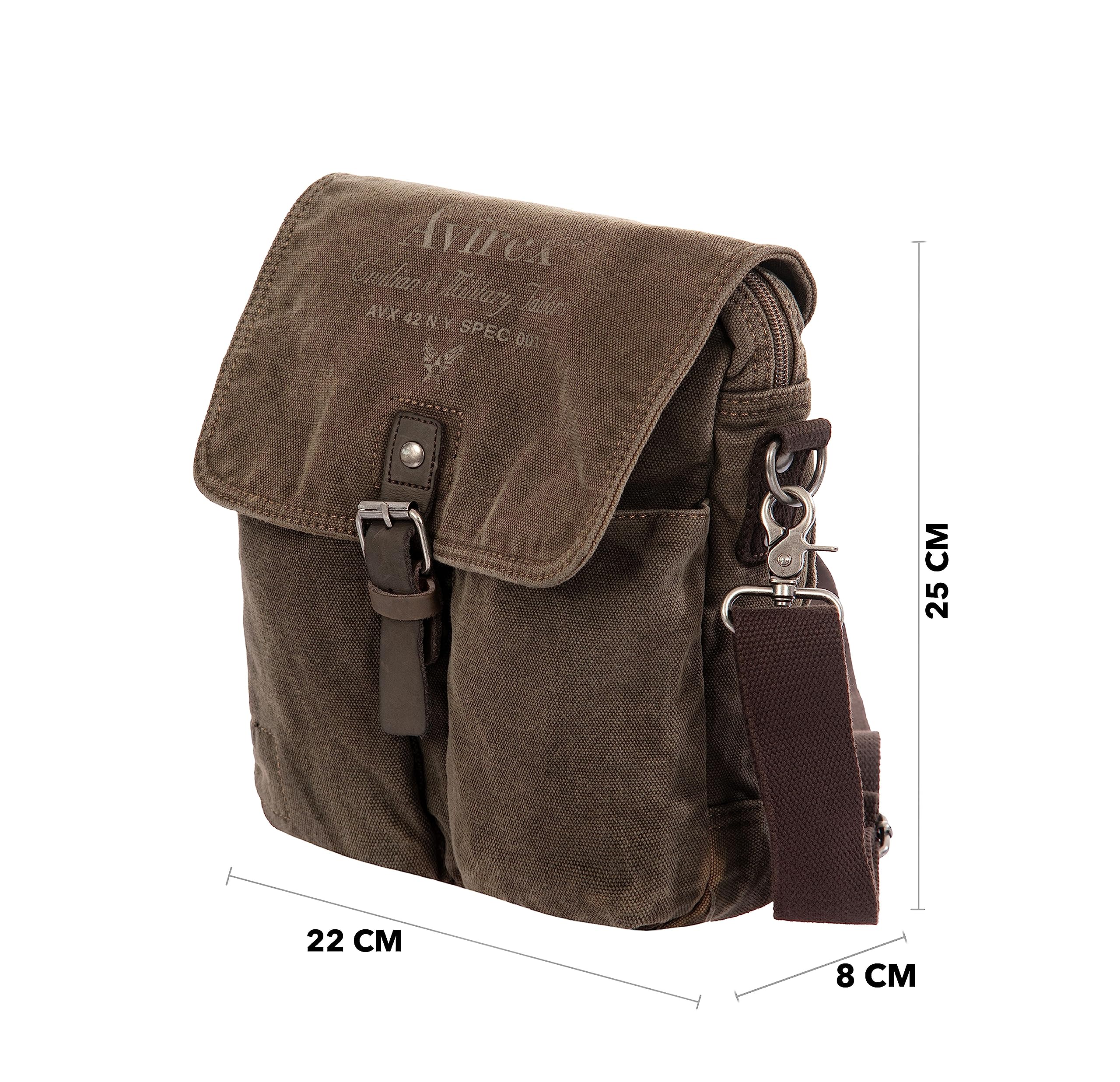 Avirex Borsello a Tracolla in Canvas e Pelle bovina anticata, Borsa a Tracolla unisex in stile militare, Collezione 140506 CNV0C