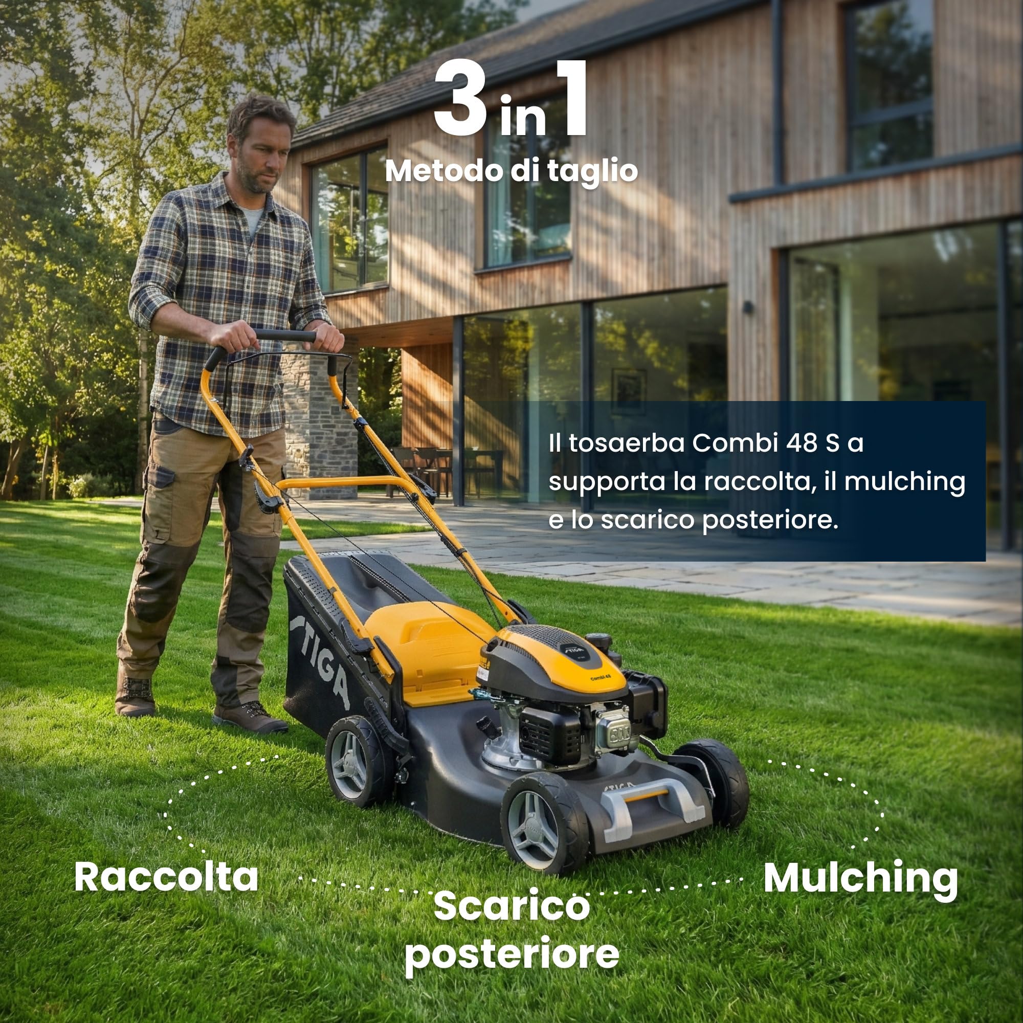 STIGA Combi 48 S a Tagliaerba A Scoppio, 139 cc, 46 cm – Sacco 60 l, Mulching Integrato – Prati Domestici