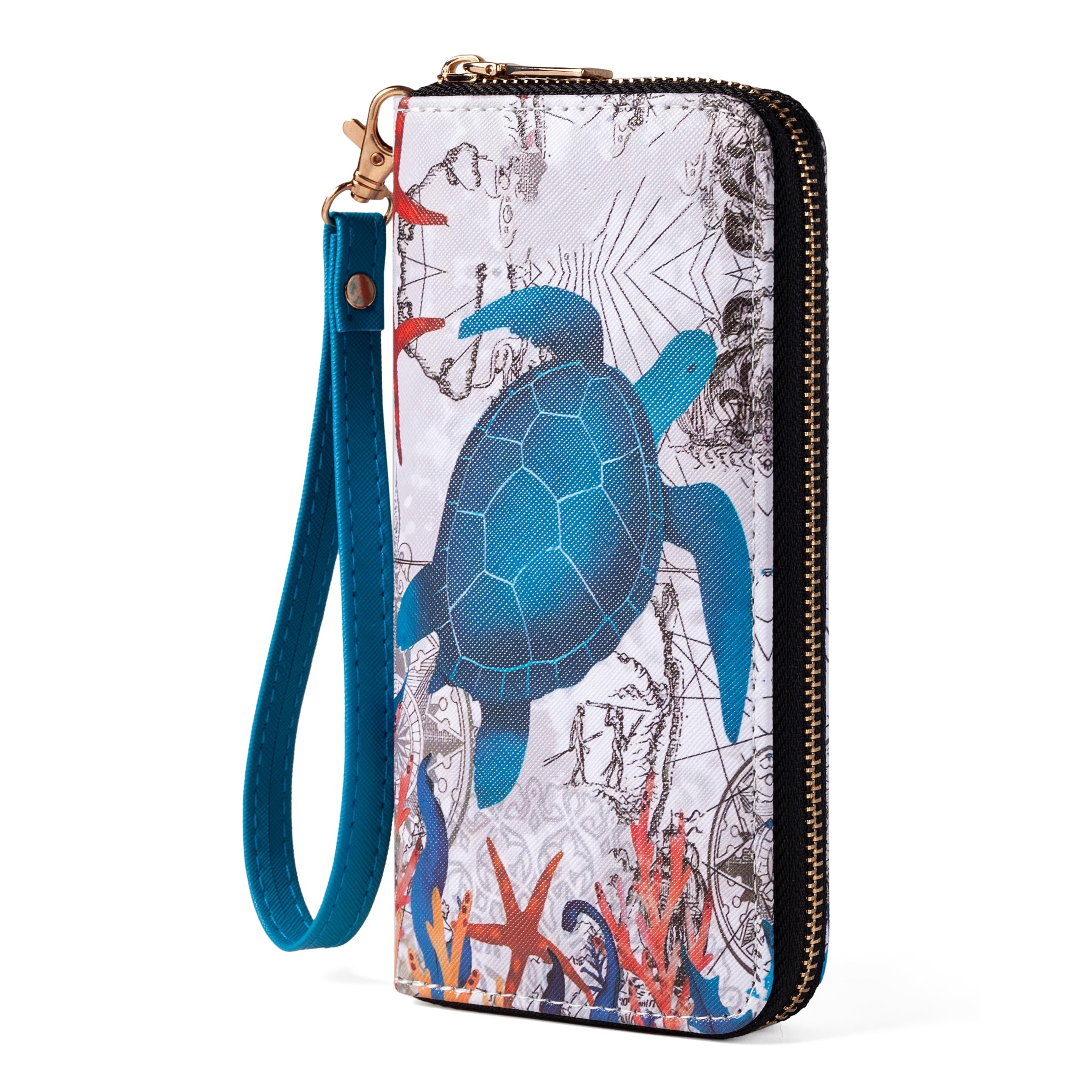 Checkered Highland Cow Print Book Wallet For Women Skull Goth Frog Butterfly Ladies Cluth Wristlet Wrist Strap Long Purse Zip Around Card Holder
