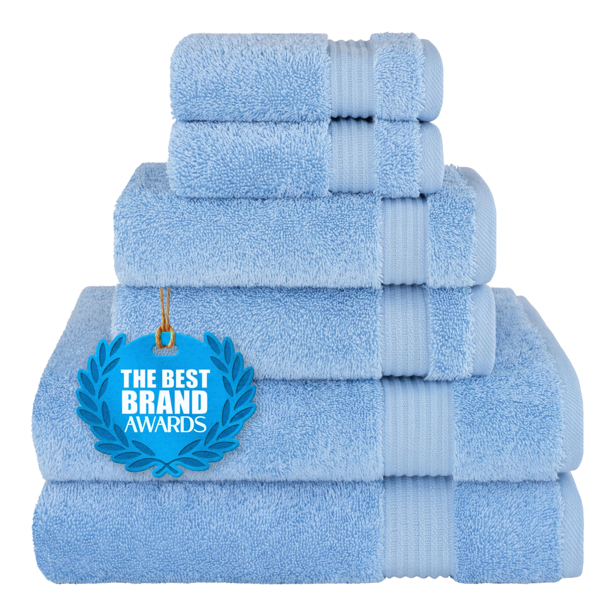 Cotton Paradise 6-częściowy zestaw ręczników, 100% turecka bawełna, miękkie, chłonne ręczniki do łazienki, 2 ręczniki kąpielowe, 2 ręczniki do rąk, 2 myjki, błękitny zestaw ręczników