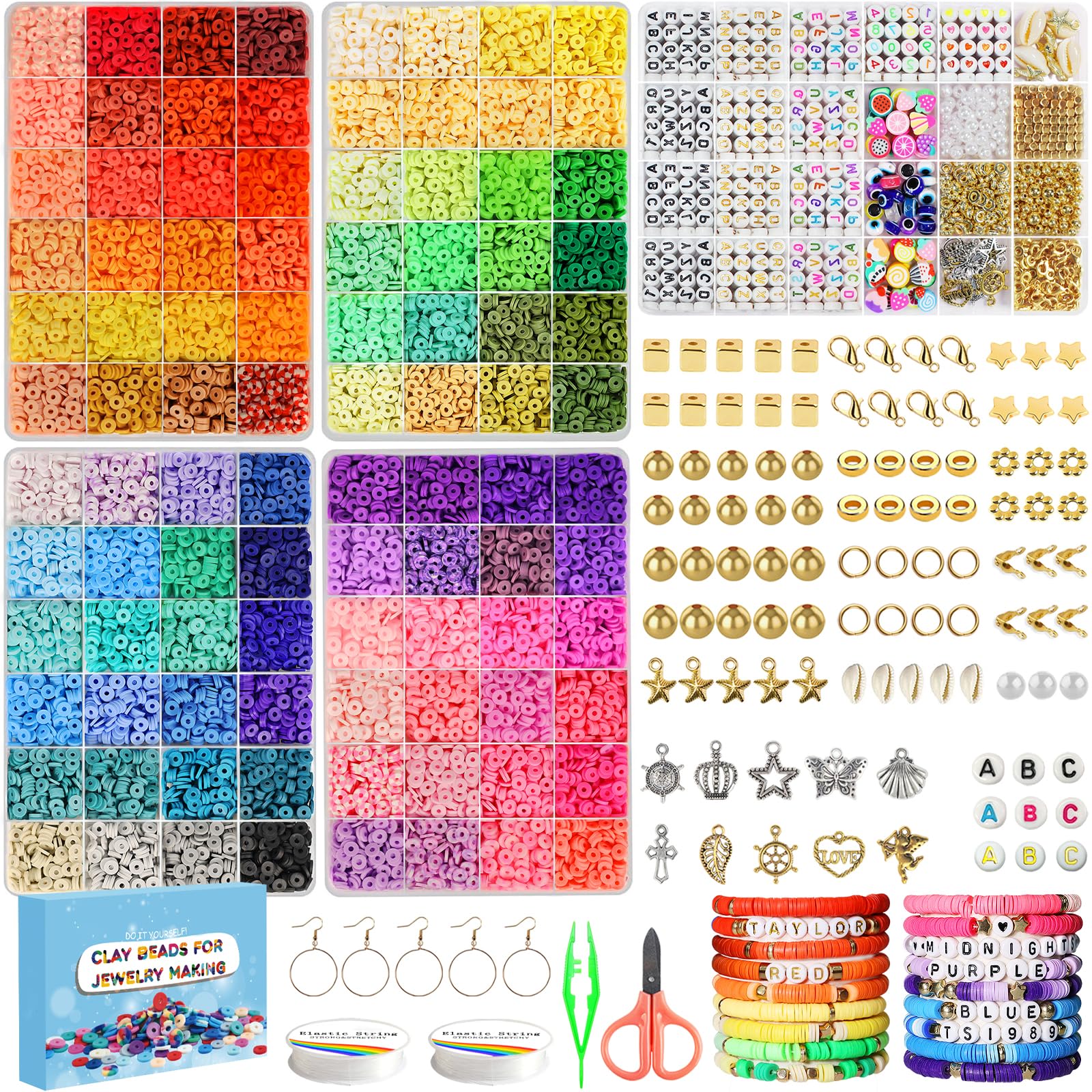 20000 Clay Beads Bracelet Making Kit, 96 Colours 5 Boxes Flat Polymer Heishi Beads Set for Friendship Jewellery Necklace Earring Making Kit, with Charm Crafts Gifts for Teen Girls Kids Adults