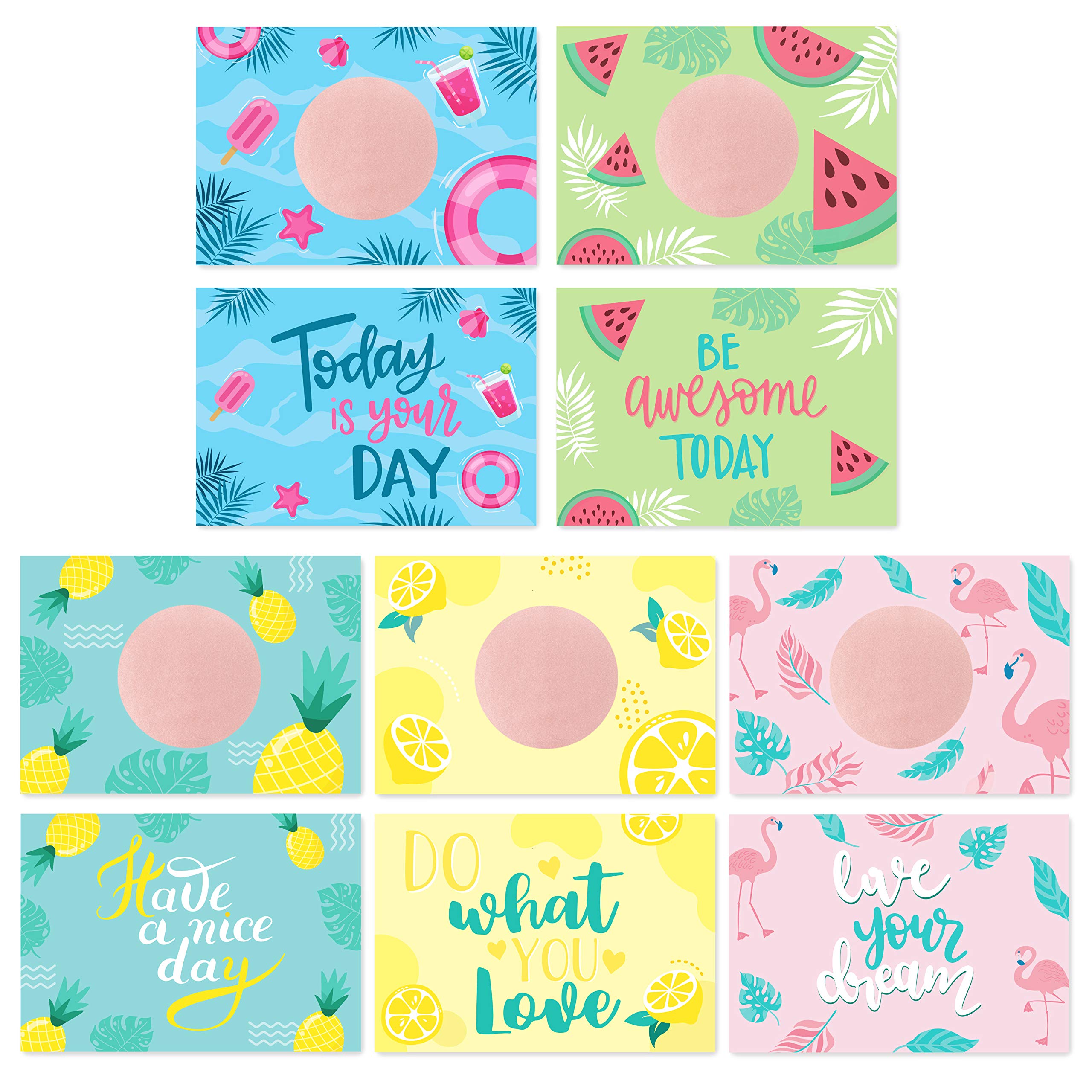 MALLMALL650 Packs DIY Scratch Off Cards Summer Themed Pineapple Watermelon Lemon Flamingo Blank Gift Certificate for Small Business Restaurants Teacher Supplies Rewards Prizes for Classroom Kids