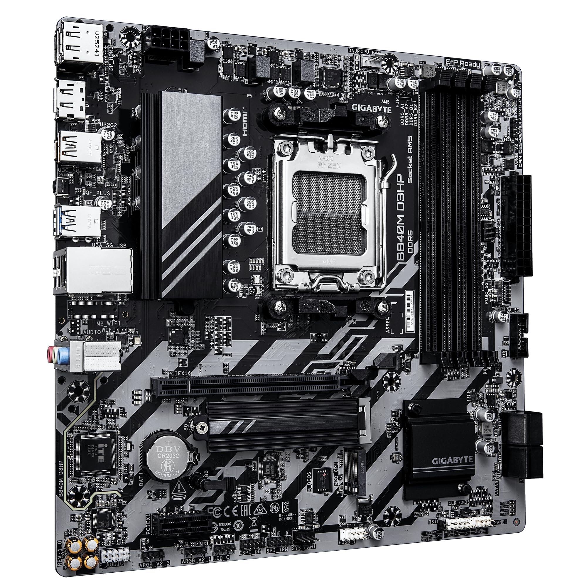 GIGABYTE Płyta główna B840M D3HP - Procesory AMD Ryzen 9000, 8+2+2 fazy VRM, do 8200 MHz DDR5(O.C), 2xPCIe 4.0 M.2, 1 GbE LAN, USB 3.2 Gen 2