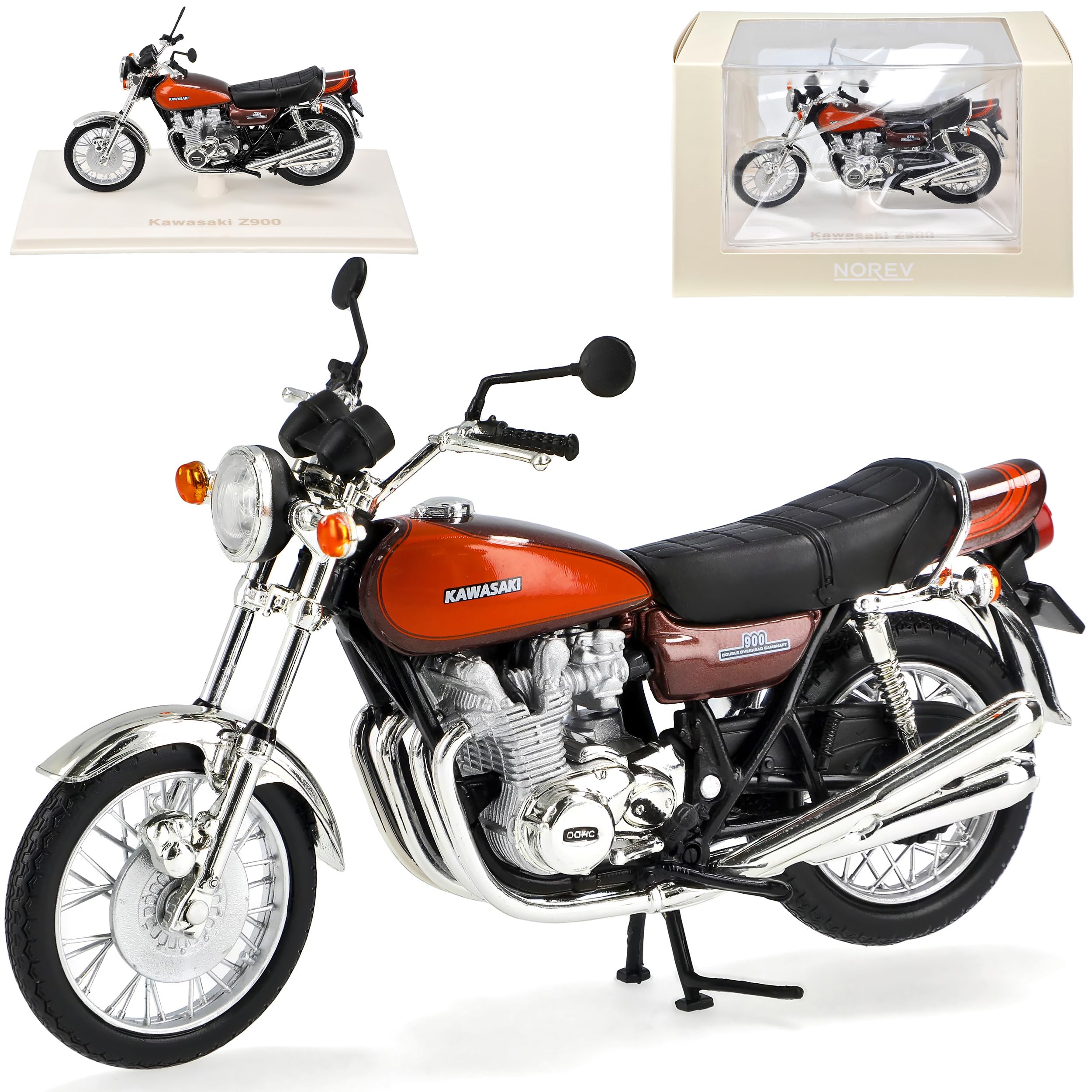 NOREV - Miniature Kawasaki Z900 1973 - Échelle 1/18 - Orange/Marron - Modèle De Collection