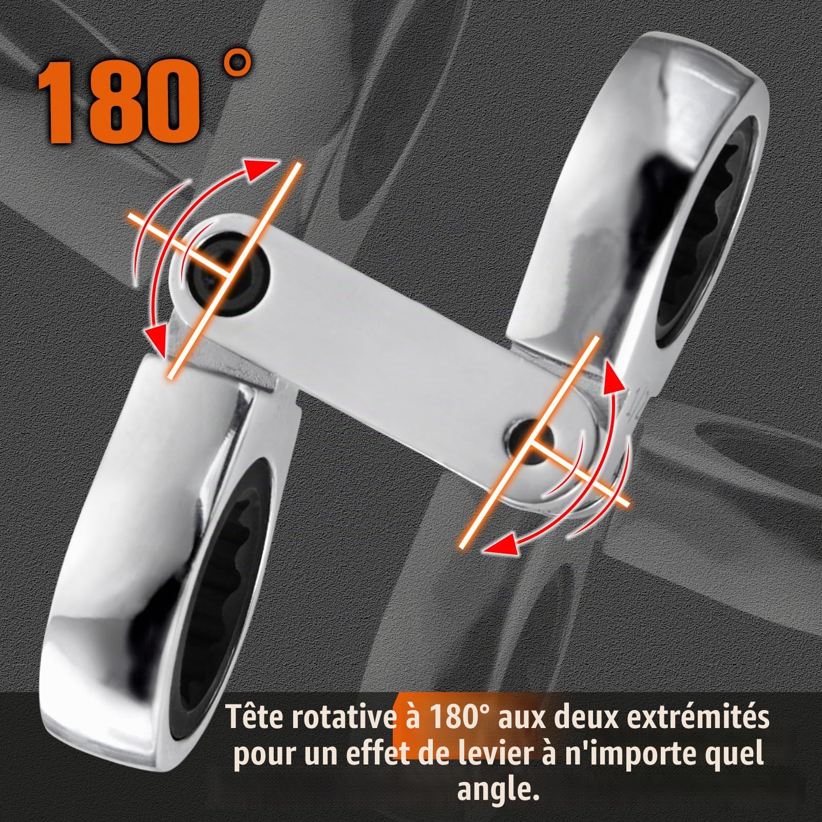 SPEEDWOX Jeu de 5 clés courtes SAE 1/4” -13/16” Clé à cliquet à tête flexible double embout avec cliquet 72 dents Construction en acier CR-V